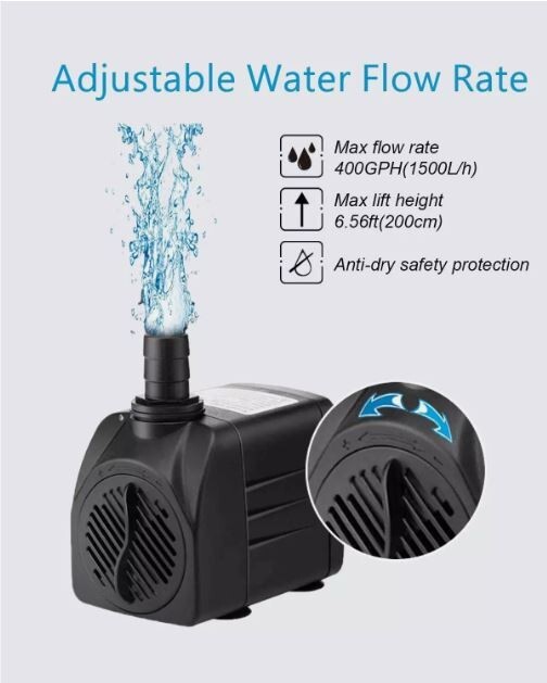 SongLong Submersible Pump 400GPH Ultra Quiet with Dry Burning Protection 6.5ft