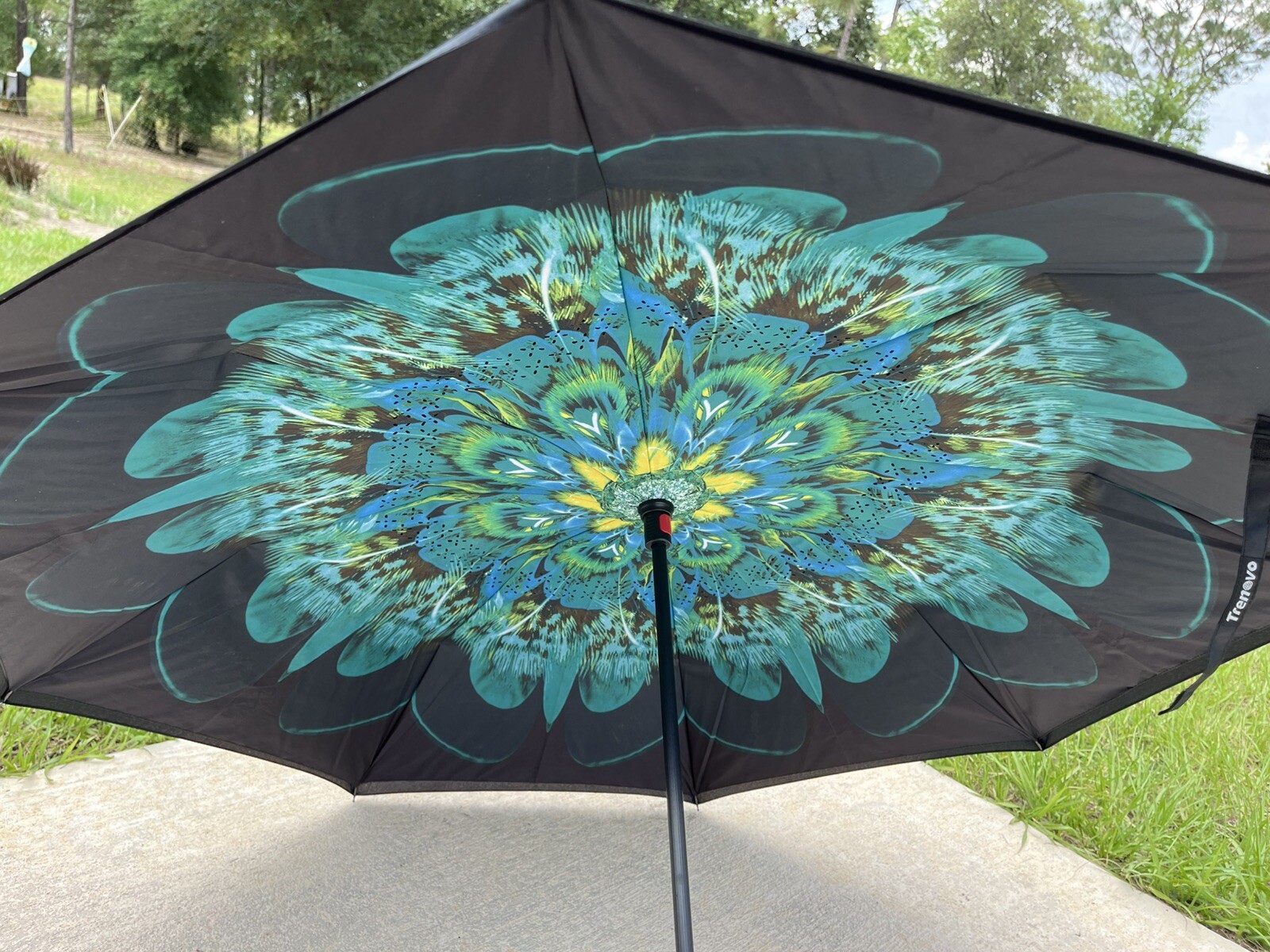 C-Handle Inverted Reverse Umbrella, Peacock Feathers (Inside Out, Upside Down)