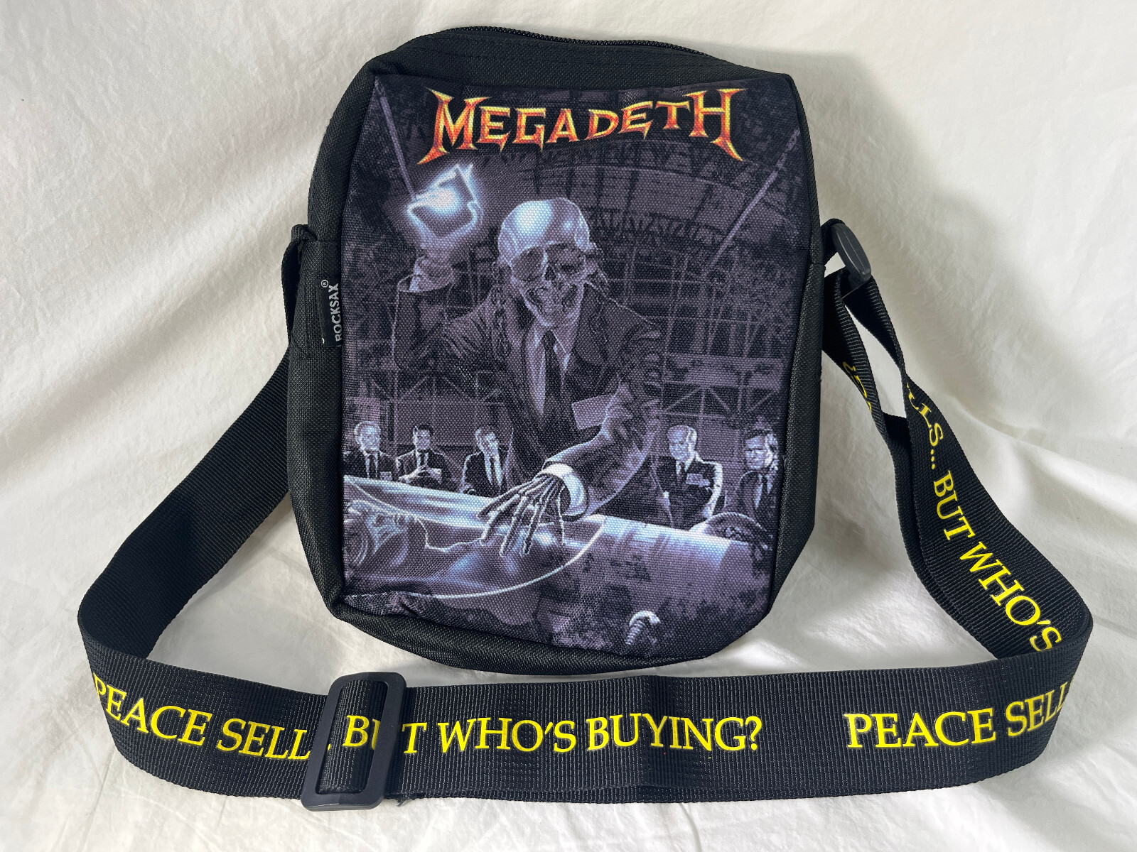 Megadeth Peace Sells crossbody bag Rocksax adjustable straps pocket 9"x7" metal