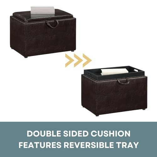 Designs4Comfort Accent Storage Ottoman 22.75" - Modern Espresso Faux Leather
