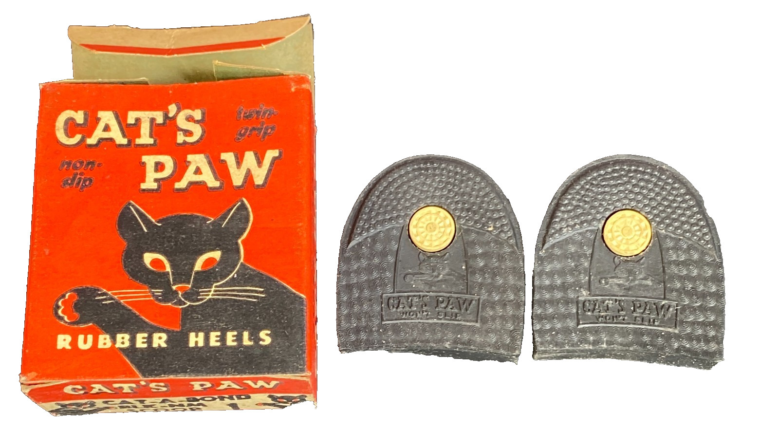 Cats Paw Black Rubber Heels Scoup 1 Original Box 2 Heels Vintage NIB 1940s