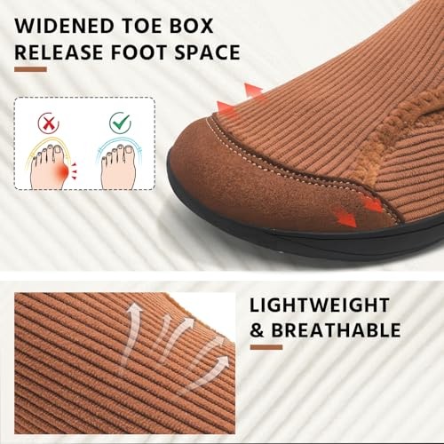 Comfortable Wide Diabetic Shoes for Women Mes,Barefoot House 8-8.5 Wide Brown