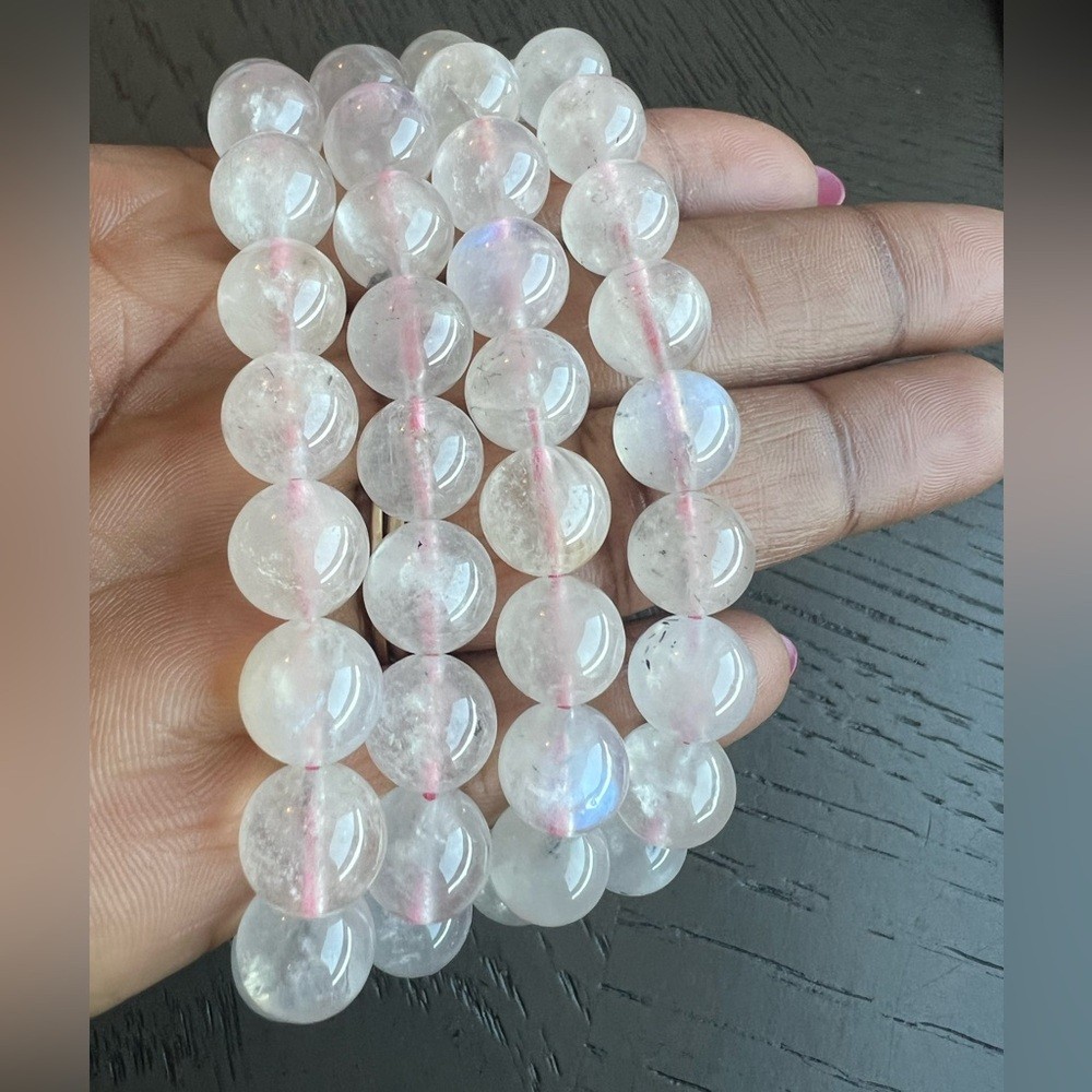 (ONE) Pink moonstone bracelet 10mm SIZE 6.75’