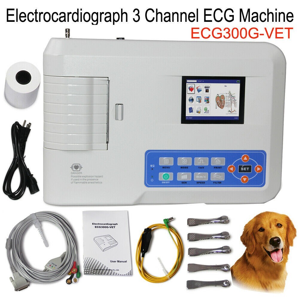 USA Veterinary 3 Channel ECG Machine 12 lead EKG Electrocardiograph ECG300G-VET