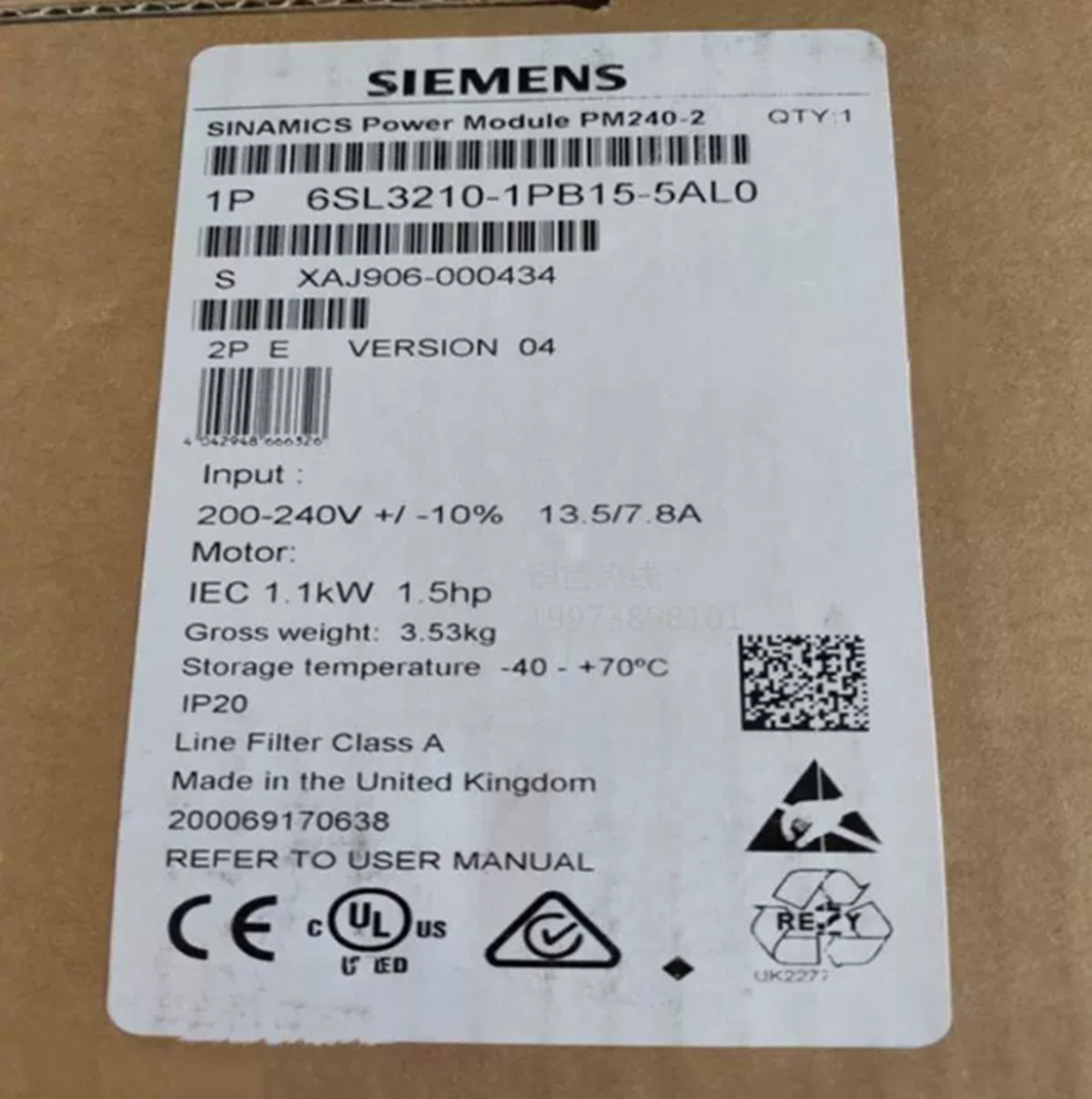 NEW SIEMENS 6SL3210-1PB15-5AL0 Power Module