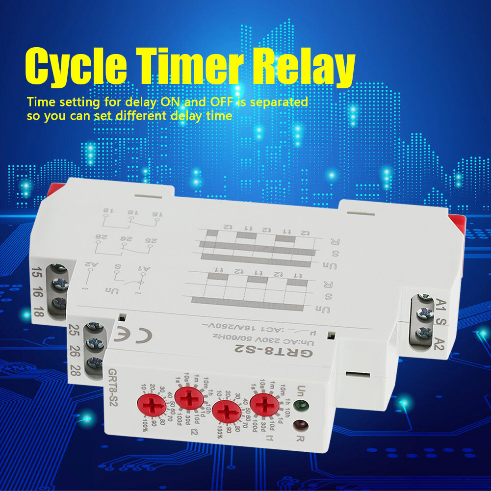 GRT8-S2 ON/OFF Repeat Cycle Timer Relay DIN Rail Asymmetric Cycle Timer Relay