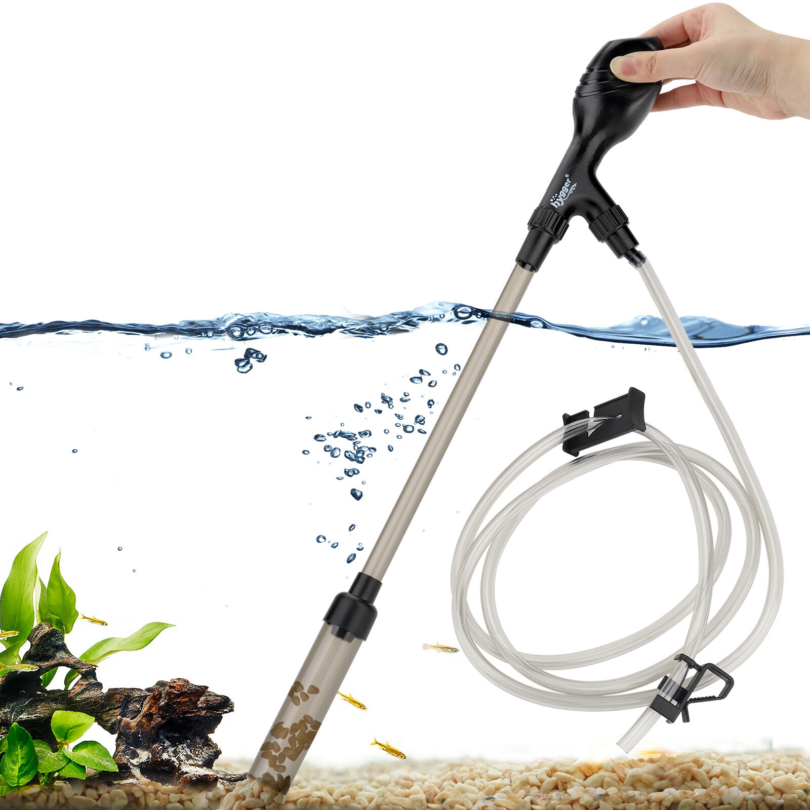 hygger 80/256GPH Aquarium Gravel Cleaner Syphon Kit Hand Pump Adjustable