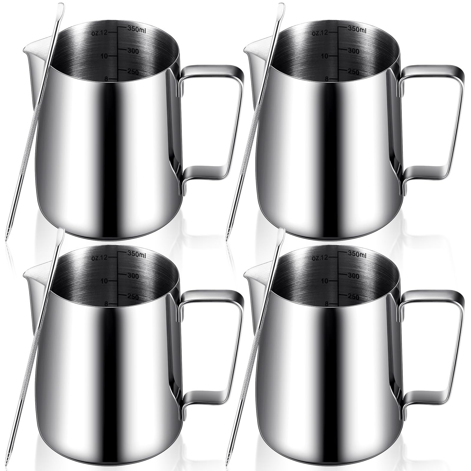 4 Pcs Milk Frothing Pitcher 12 oz Espresso Steaming Pitcher Milk Frother Cup ...