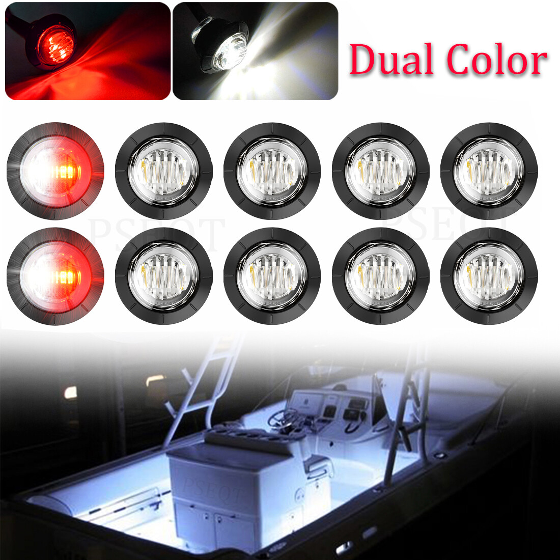 10Pcs Marine-Grade Waterproof LED Deck Lights White/Red 12V Boat Courtesy Light
