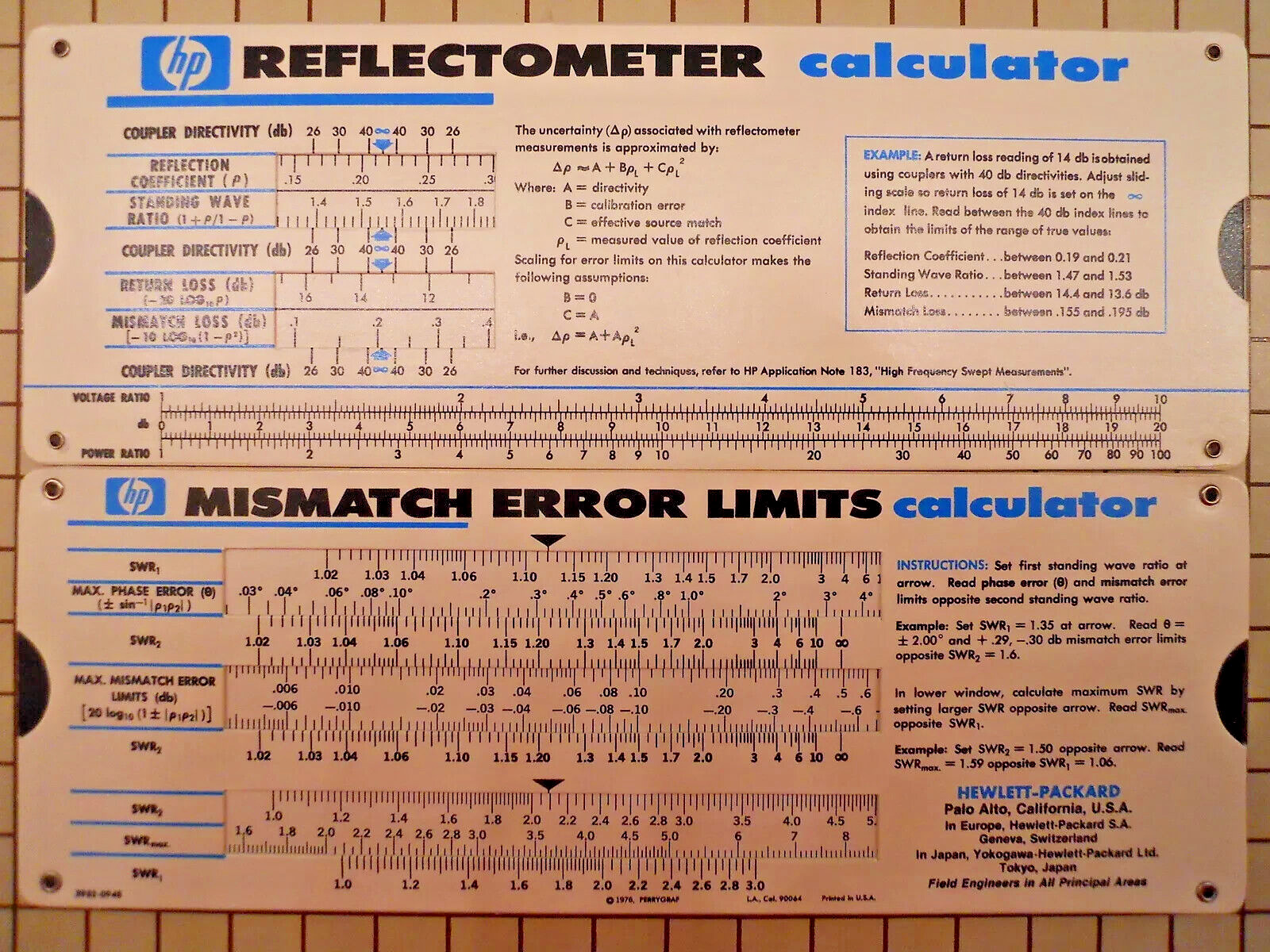 Microwave Reflectometer Mismatch Error Limits Slide Rule Calculator HP/ Keysight
