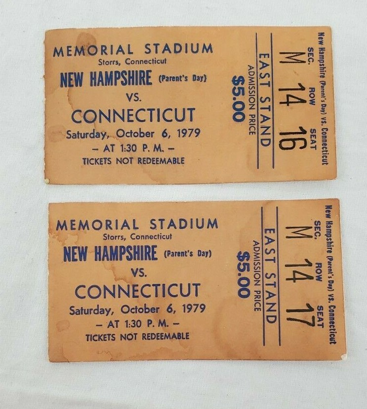 Memorial Stadium ~ October 6,1979 CONNECTICUT vs. NEW HAMPSHIRE Tickets Lot/2