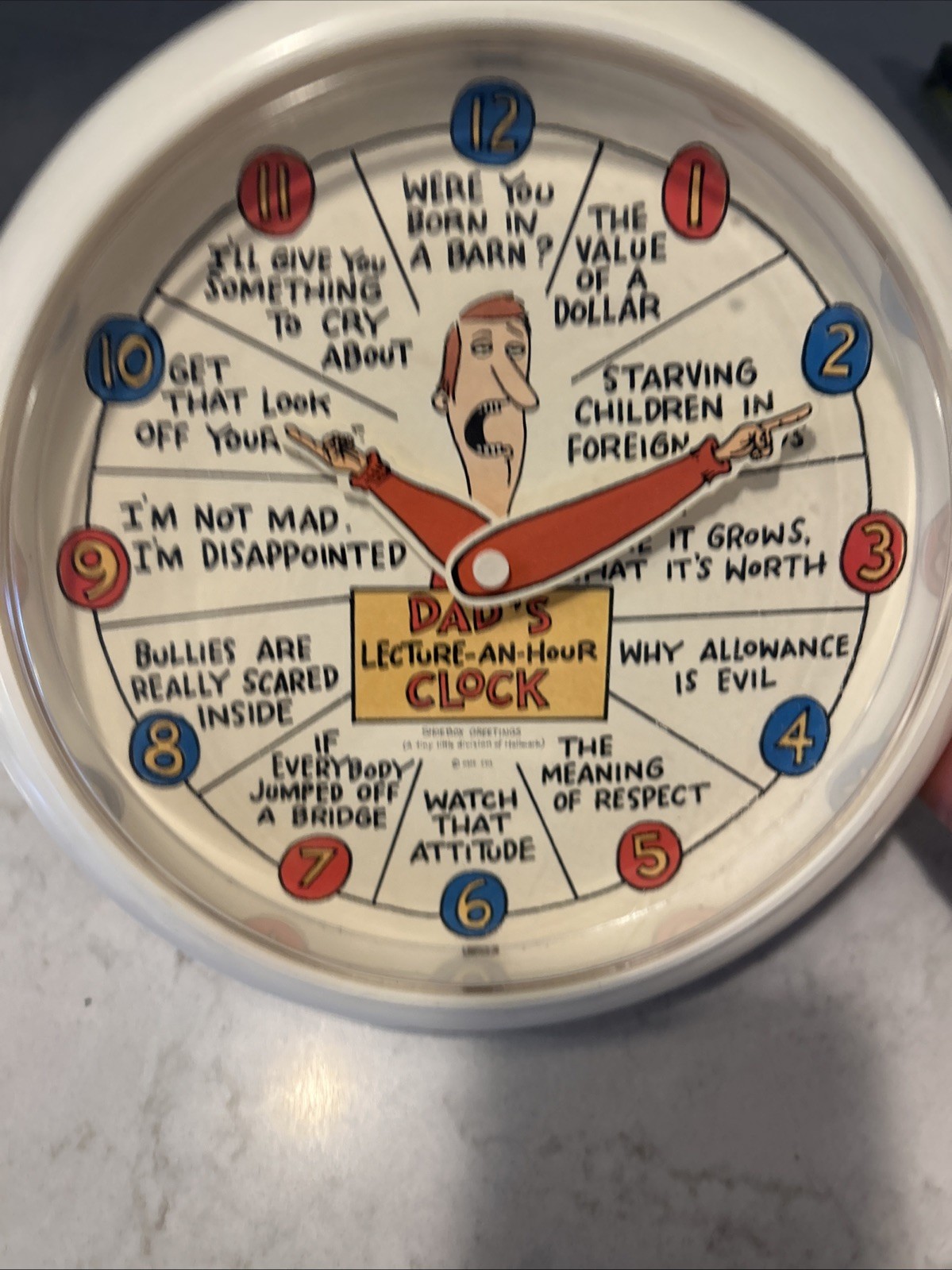 Vintage “Dad's Lecture An Hour” Wall Clock Funny Gag Gift Shoebox Hallmark 8.5”