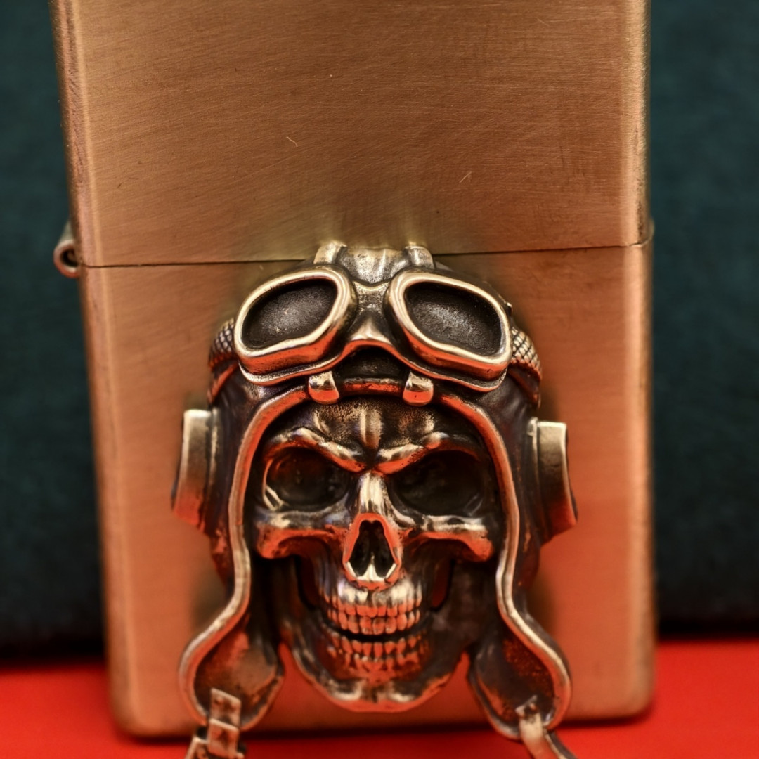 Brass Pilot Skull Kerosene Lighter Decal (Lighter Not Included)