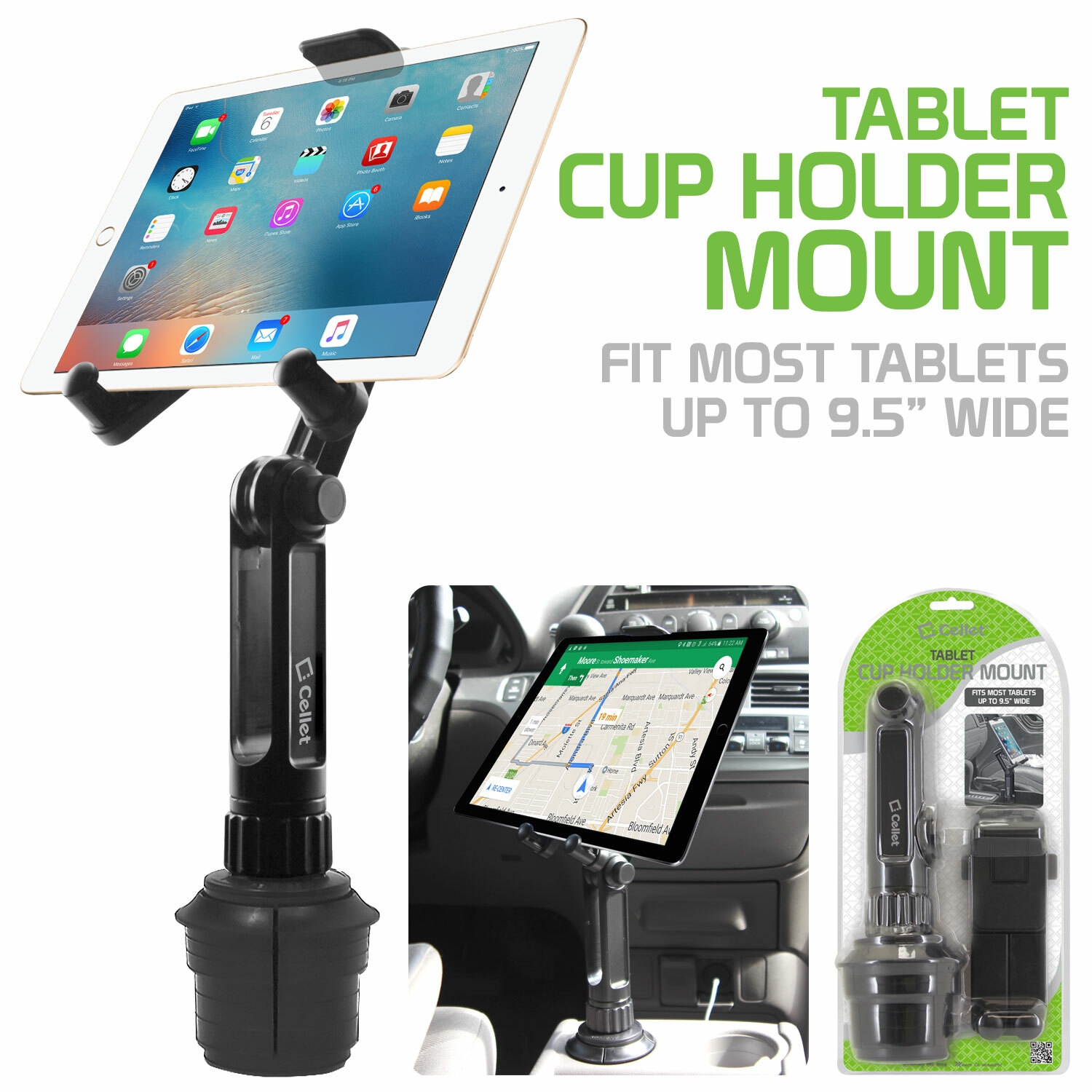 Tablet Cup Holder Mount- Apple iPad Pro Air Mini Galaxy Tab S7 S6 S5e A7 A6