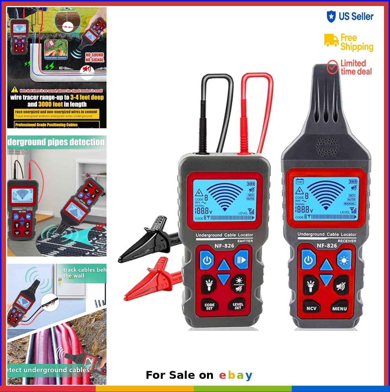 Underground Cable Locator Wire Tracer 3000ft Depth 12V-400V AC DC Voltage