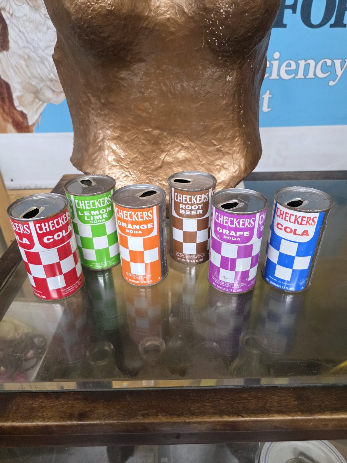 Vintage Lot Of 6 Pull Tab Checkers Cola 12oz Cans All Different