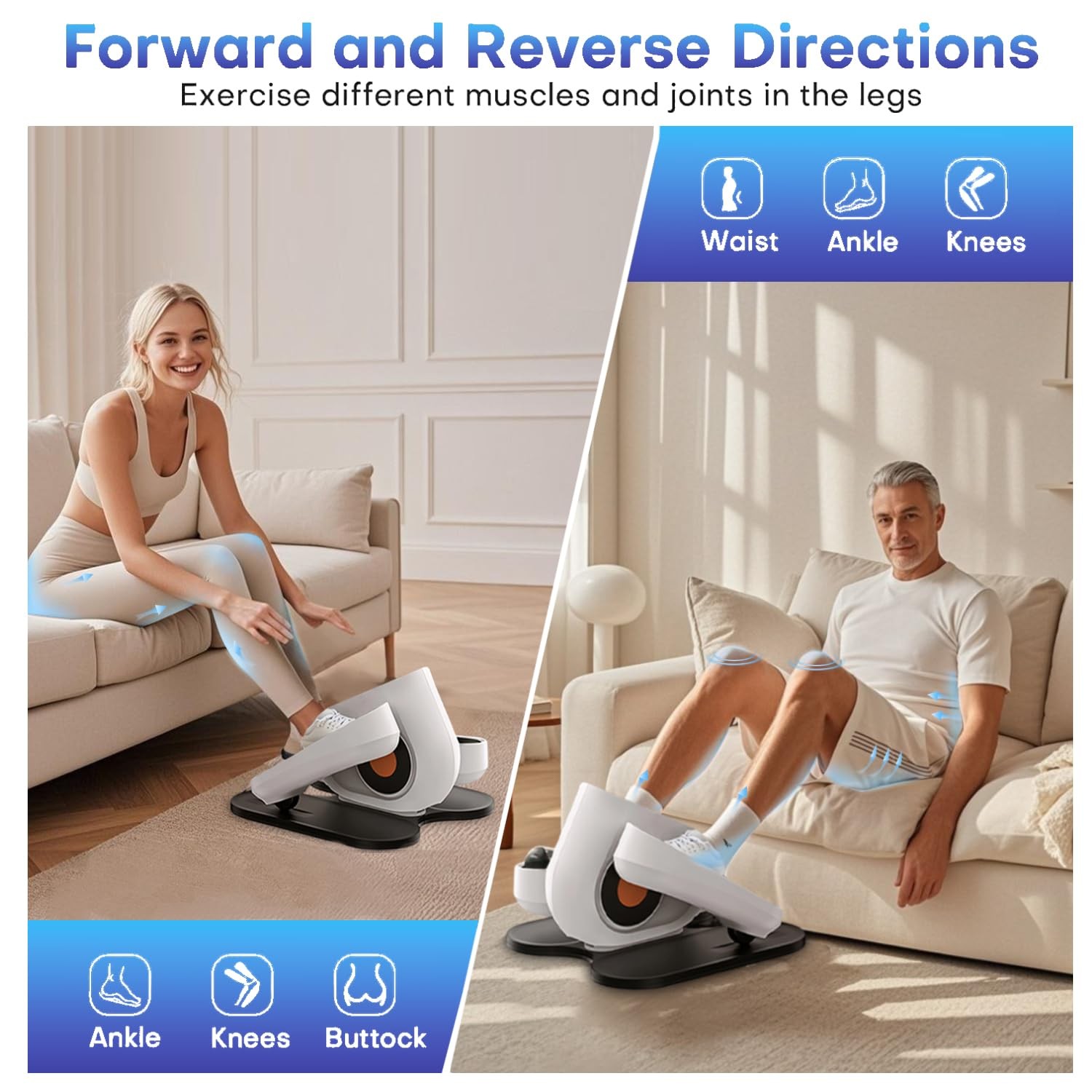 Under Desk Elliptical Machine White 10 Speeds Remote Control Auto & Manual Mode