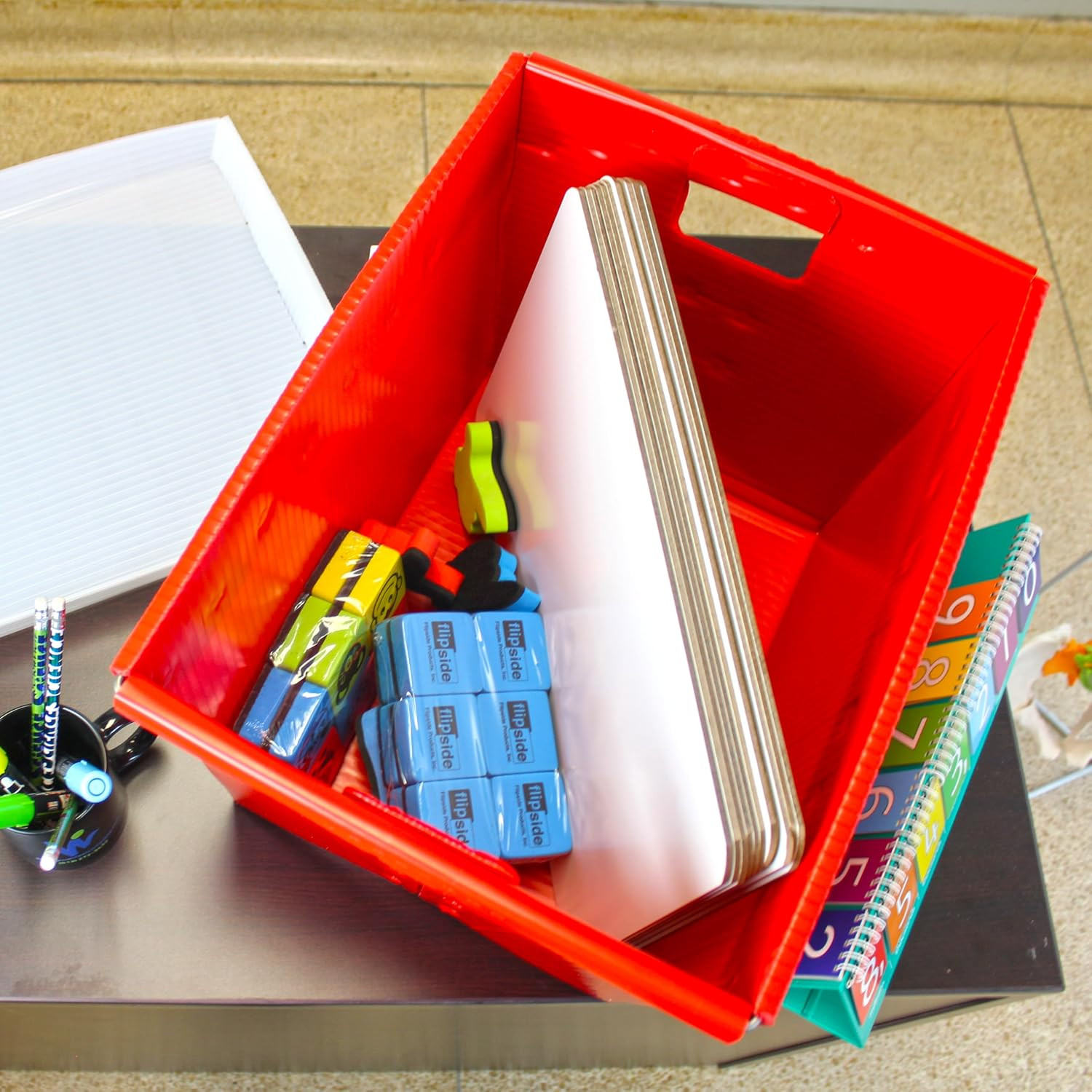 Durable Plastic Storage Totes with Metal Frame - 2 Pack, Red & Green