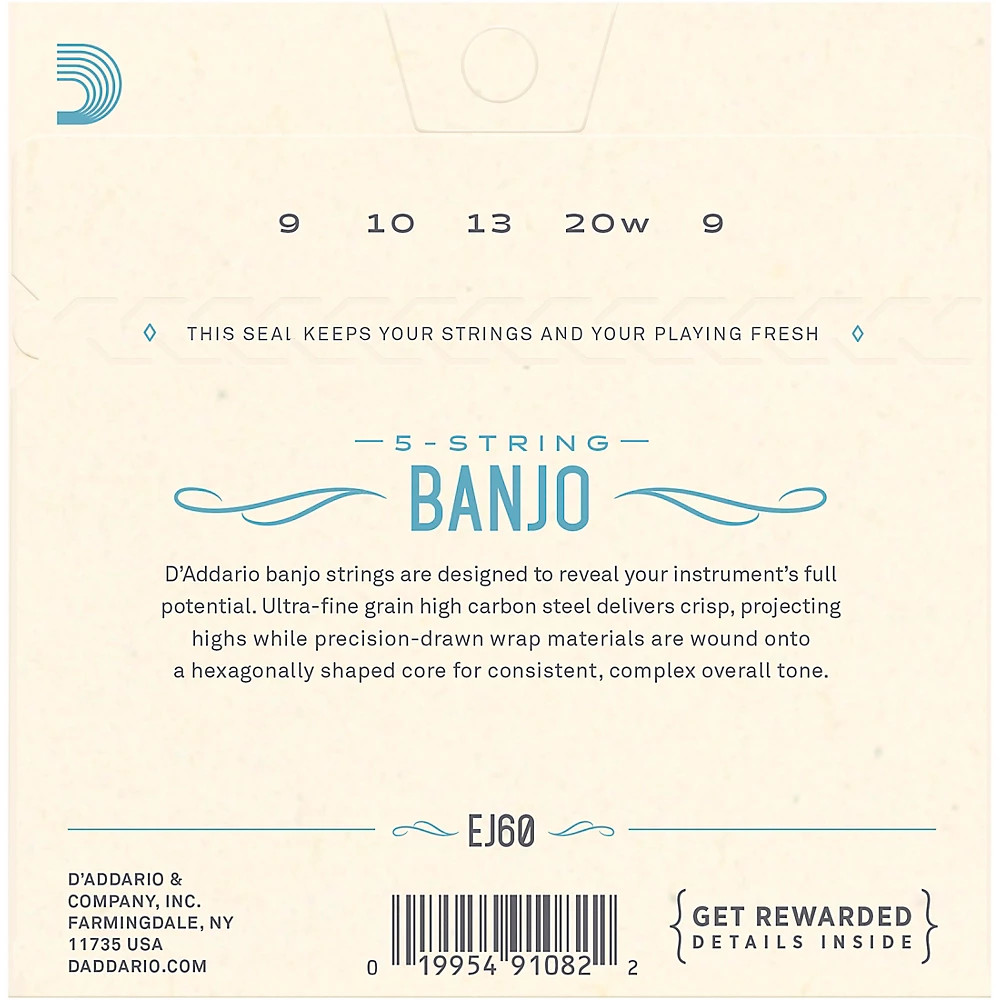 D'Addario EJ60 Nickel 5-String Light Banjo Strings (9-20)