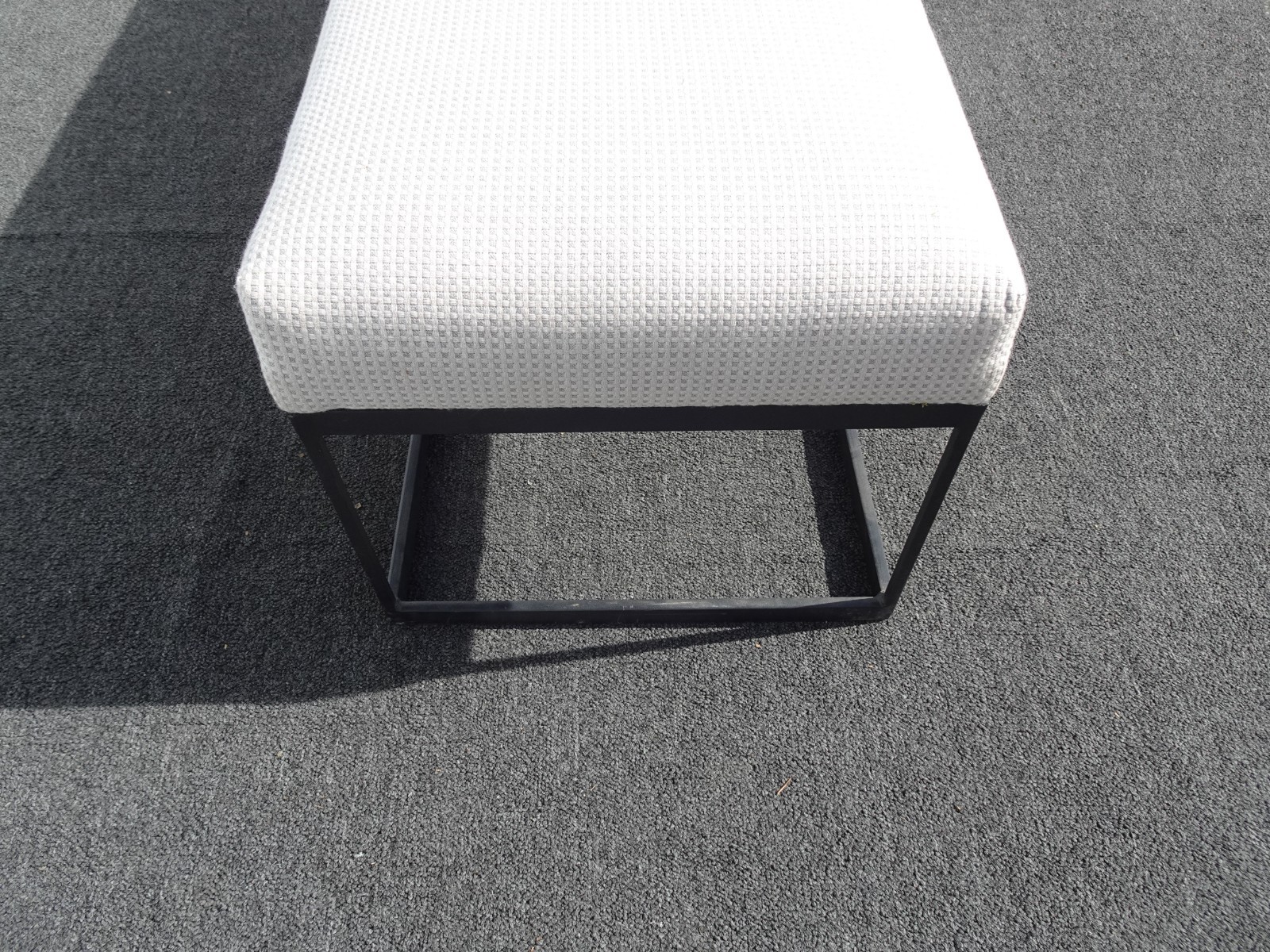 Modern White Bed Side Bench with Iron Base & Designer Fabric