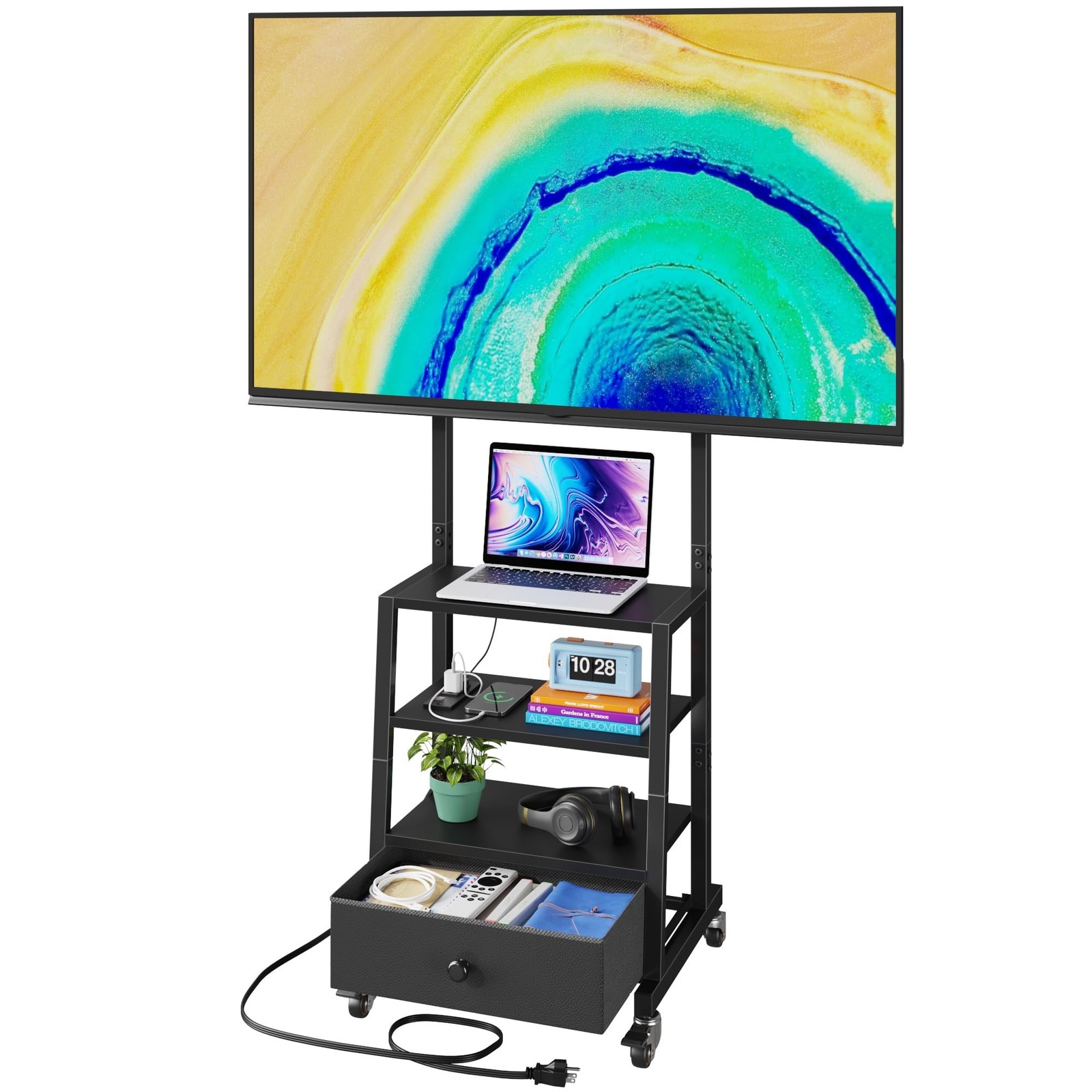 AFLUI Rolling TV Stand with Wheels and Mount & Fabric Drawer - Entertainment ...