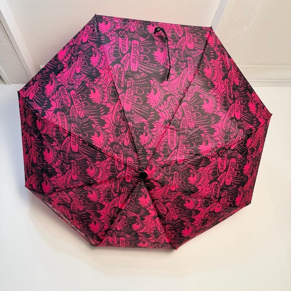 Ed Hardy 'Death Before Dishonor' Prints Pink and Black Patterned Umbrella
