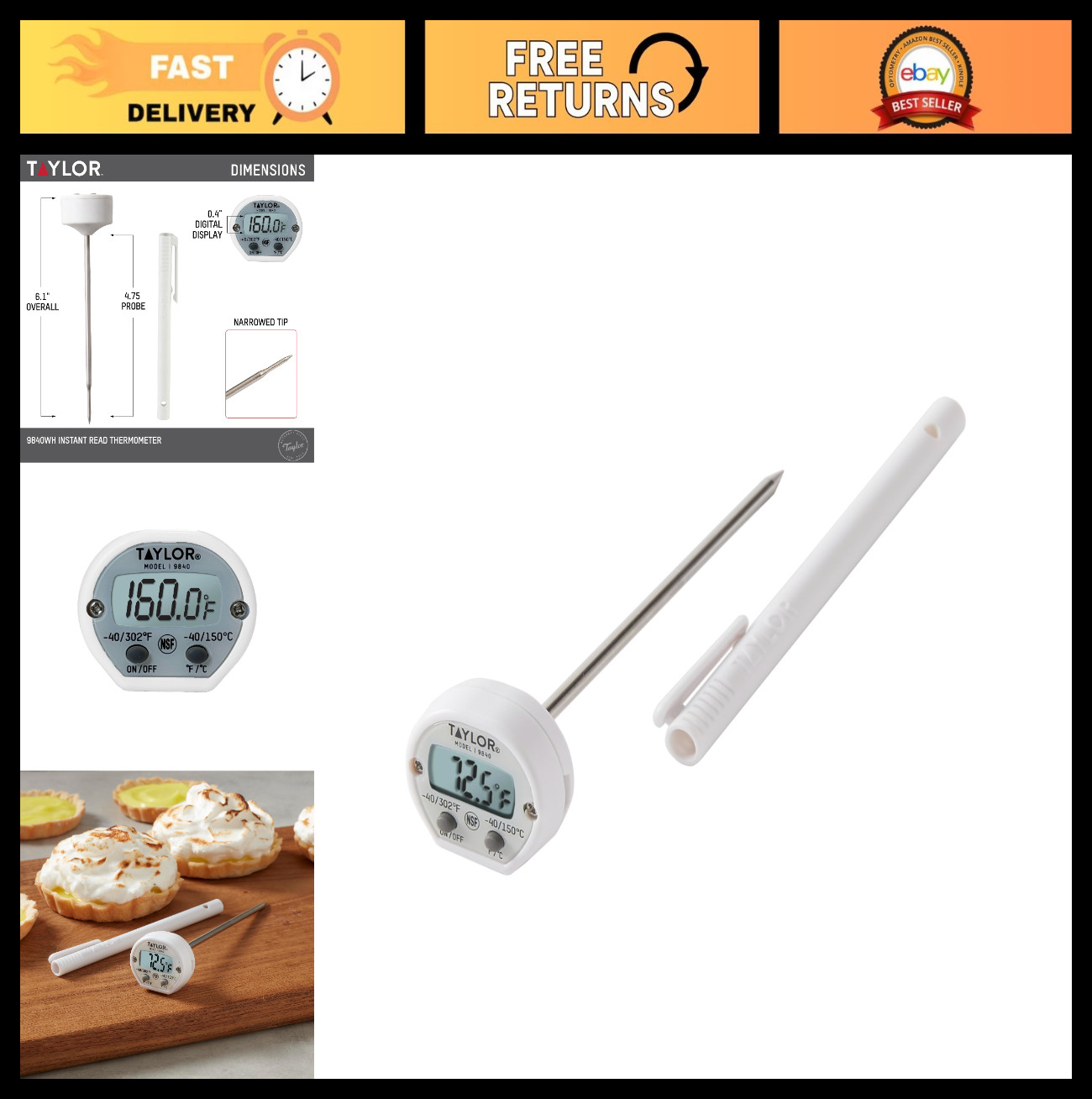 Instant Read Digital Meat Thermometer for Grill & BBQ - Fast Temp Readings, NSF