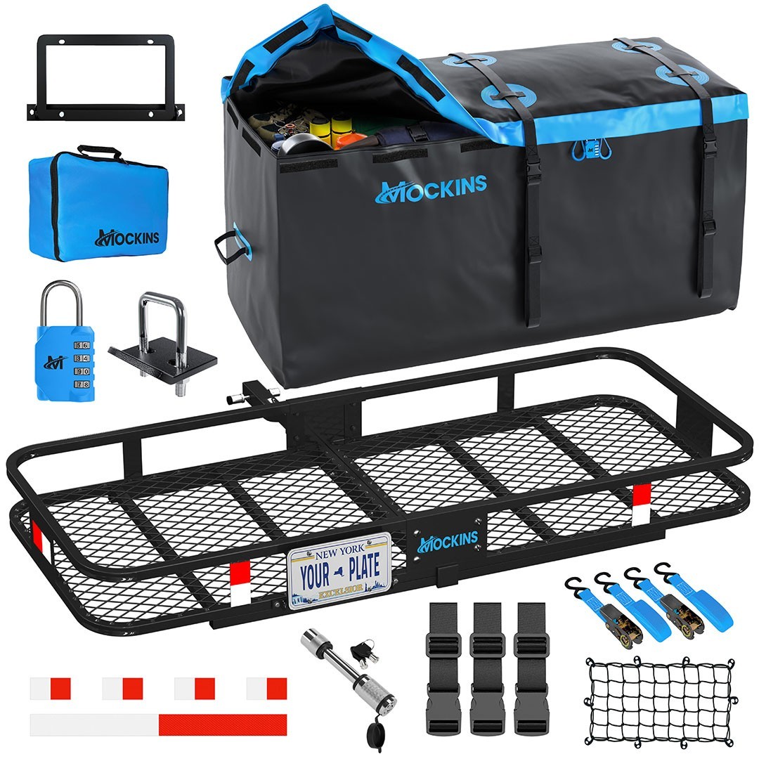 Mockins 60"x24"x6" Tow Hitch Cargo Rack with 25 Cu.Ft. Cargo Bag and Luggage Car