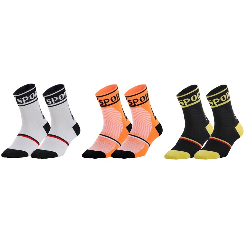 Lot 3 Pairs Cycling Socks Riding Bicycle Bike Sports Socks White Orange Black XC
