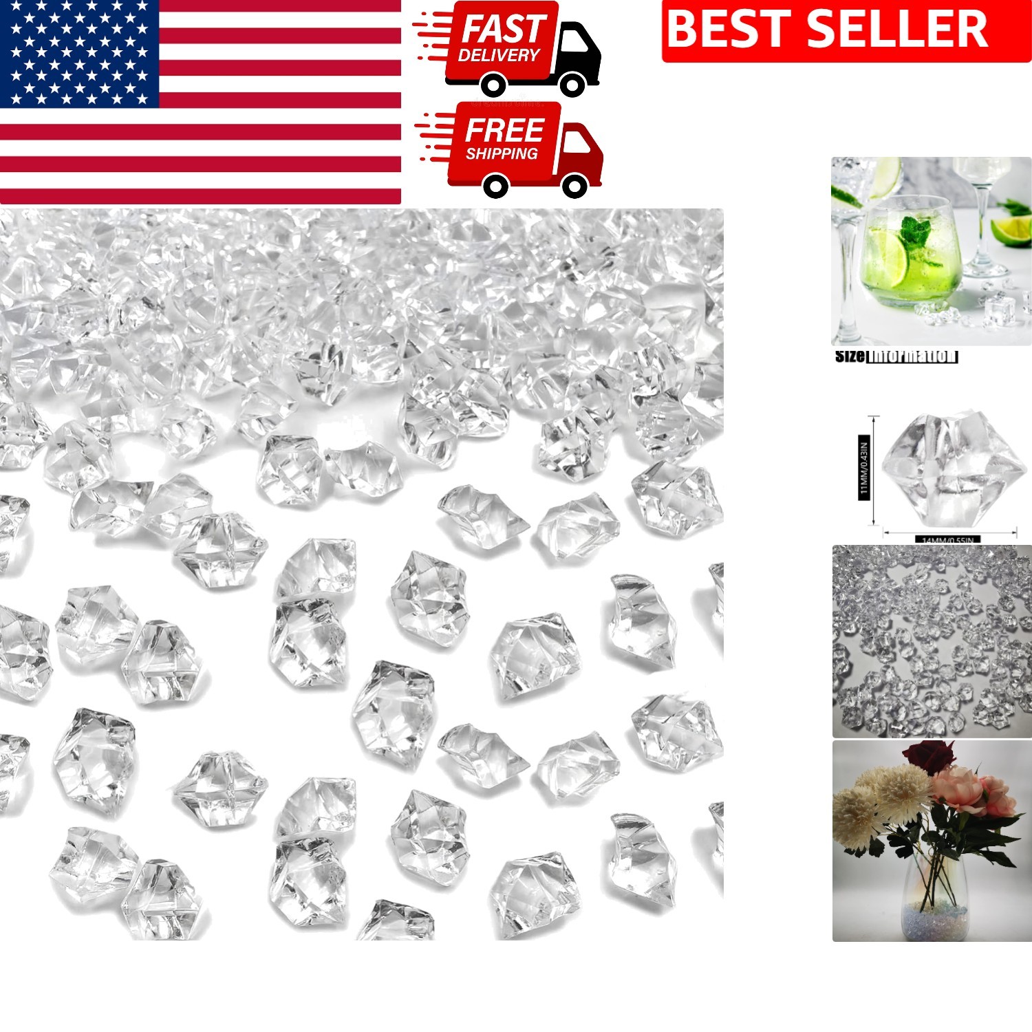 1000PCS Reusable Acrylic Fake Ice Cubes for Elegant Decor & Photography