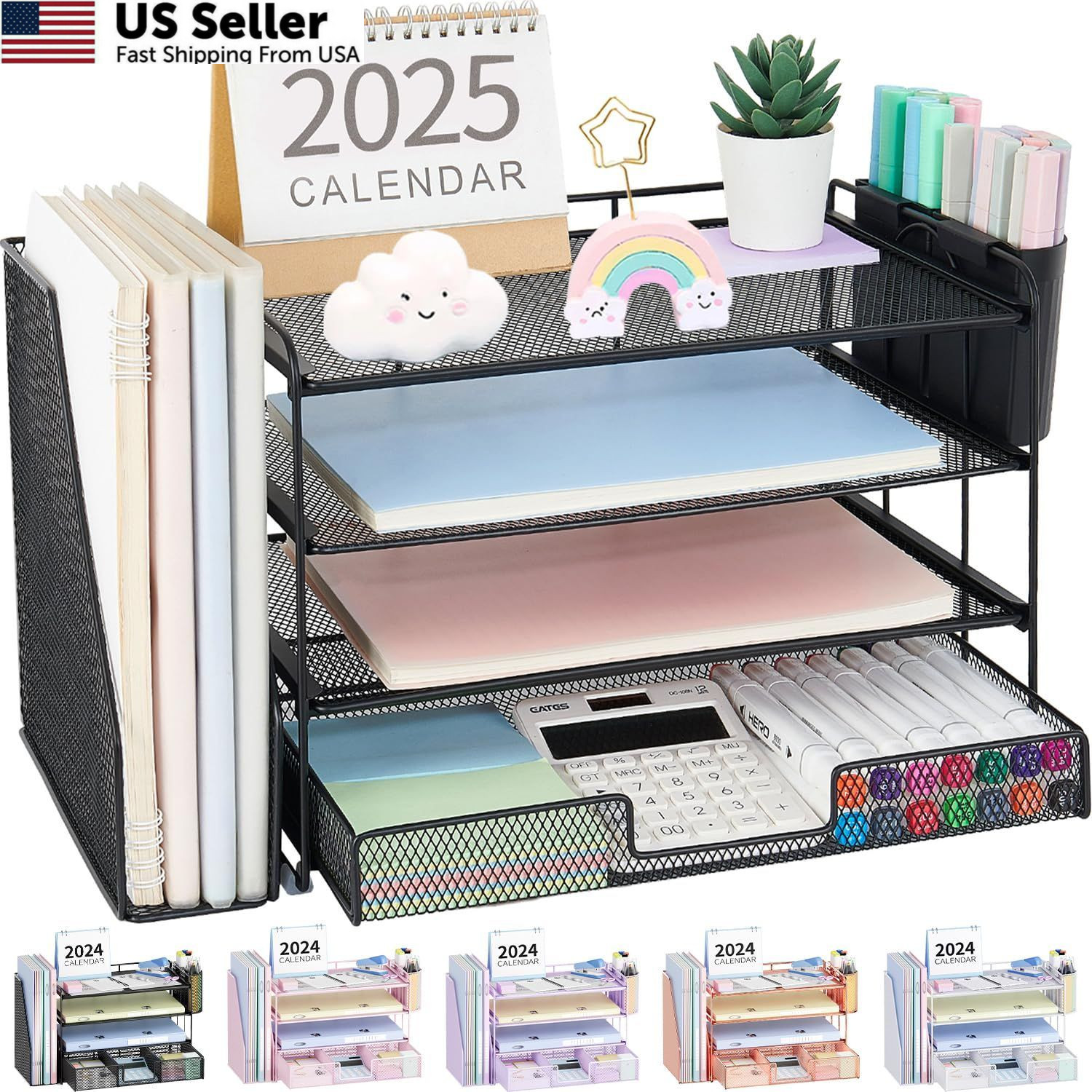 OPNICE Desk Organizer, 4-Tier Desktop File Organizer with 4-tier, Black