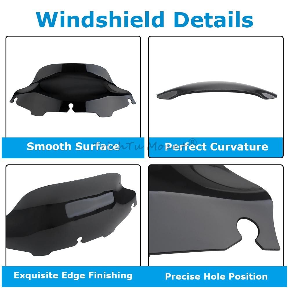 Black 8" Wave Windshield Windscreen For Harley Touring Electra Glide 1996–2013