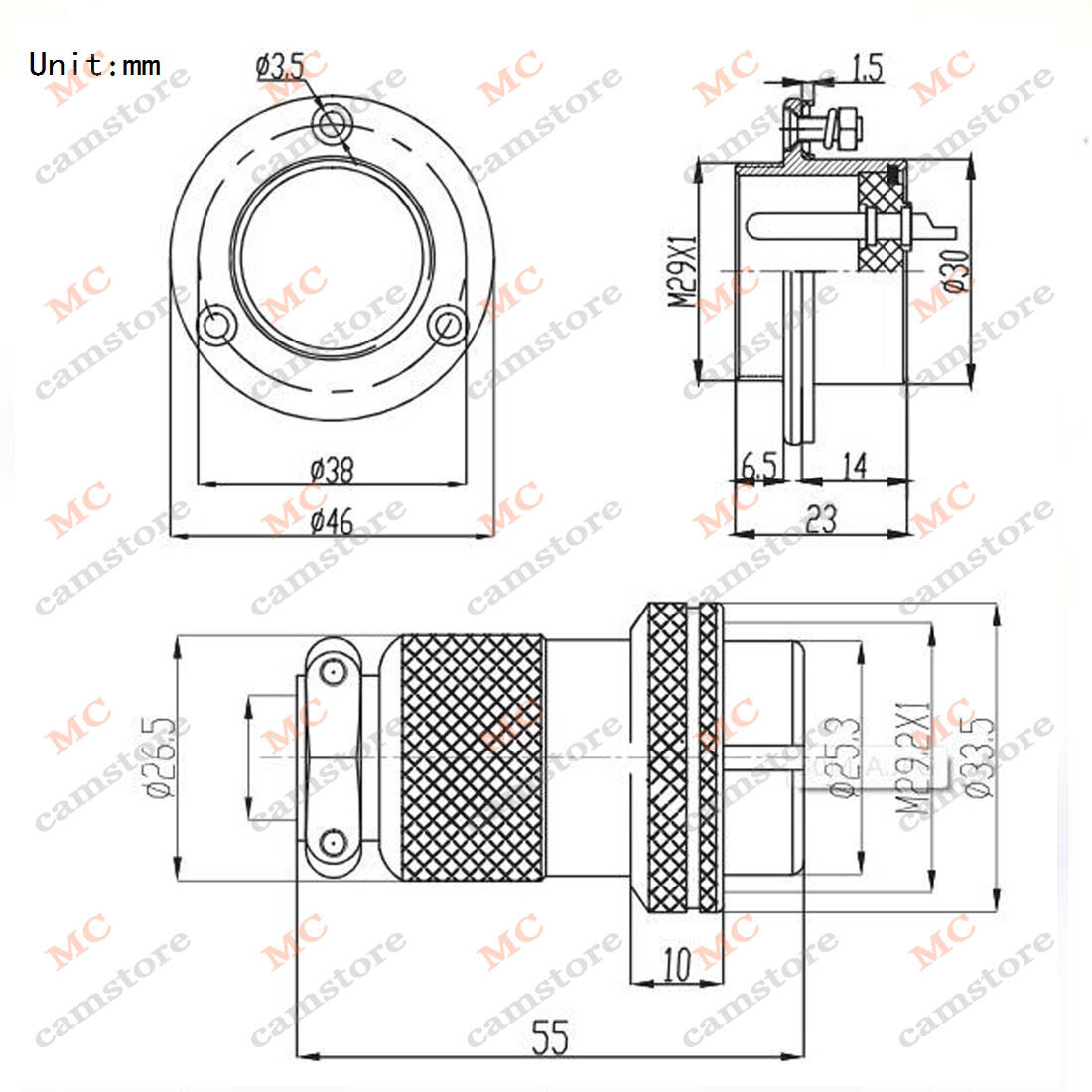 GX30 3Pin Plug and Socket 30mm Screw Type Panel Connector Aviation