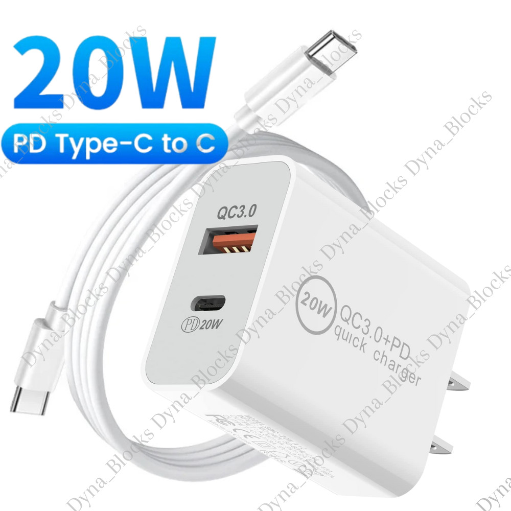 For Samsung Galaxy A13 A33 A53 A73 5G 20W PD Fast Wall Charger Dual Type C Cable