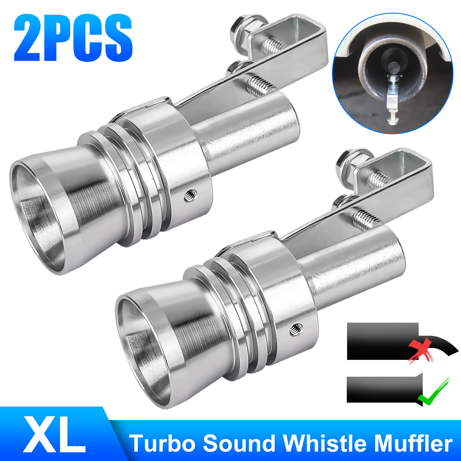 2X Universal Turbo Sound Exhaust Muffler Pipe Whistle Car Oversized Roar Maker