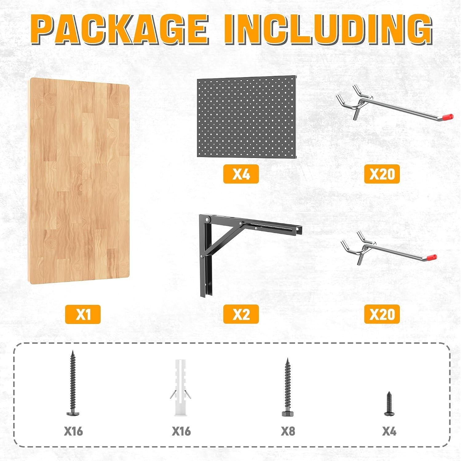 Durable Wall-Mounted Work Table with Pegboard Accessories - 150 lbs Capacity