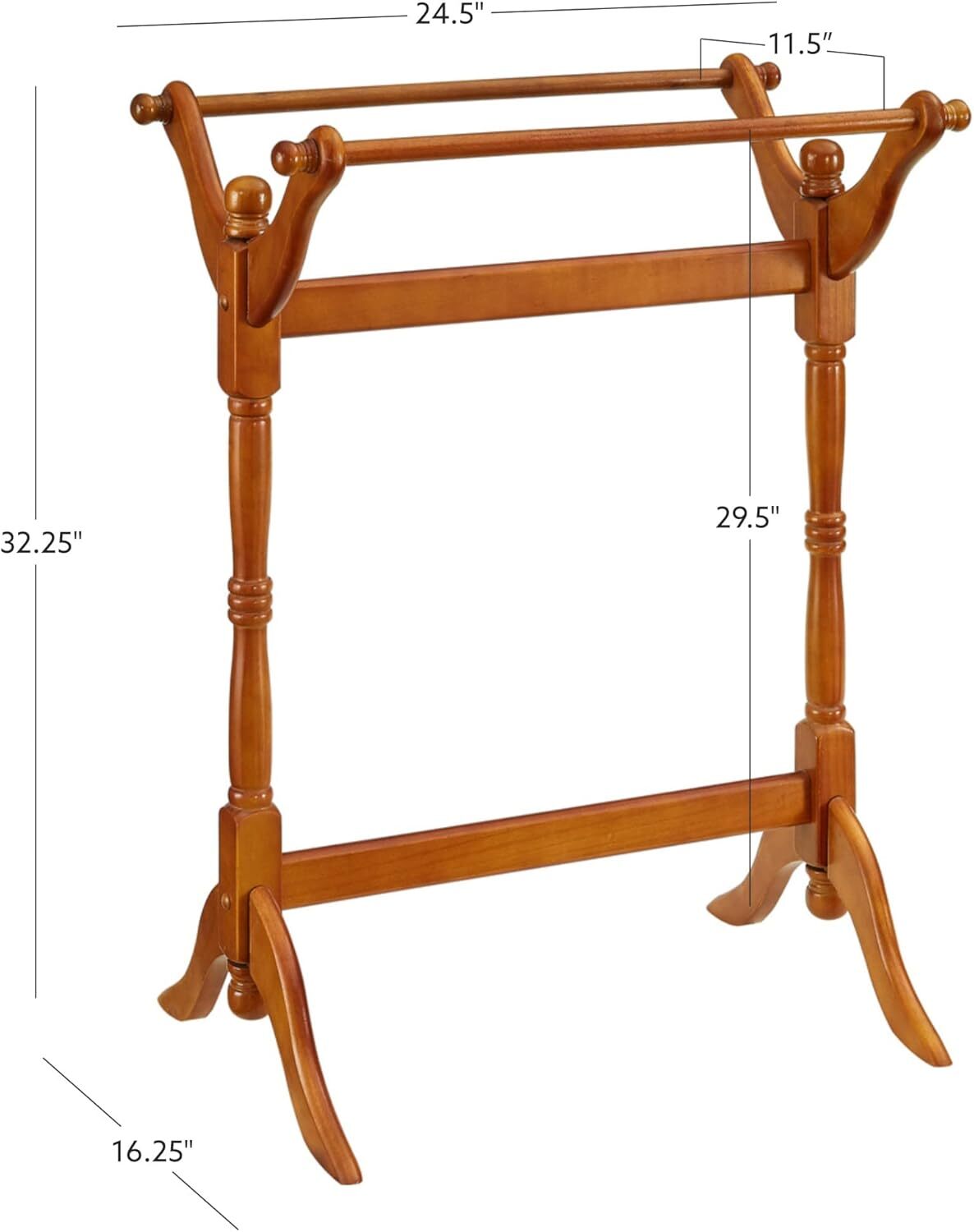Vintage Oak Finish Wooden Quilt Rack Stand Blanket Bedspread Storage Display