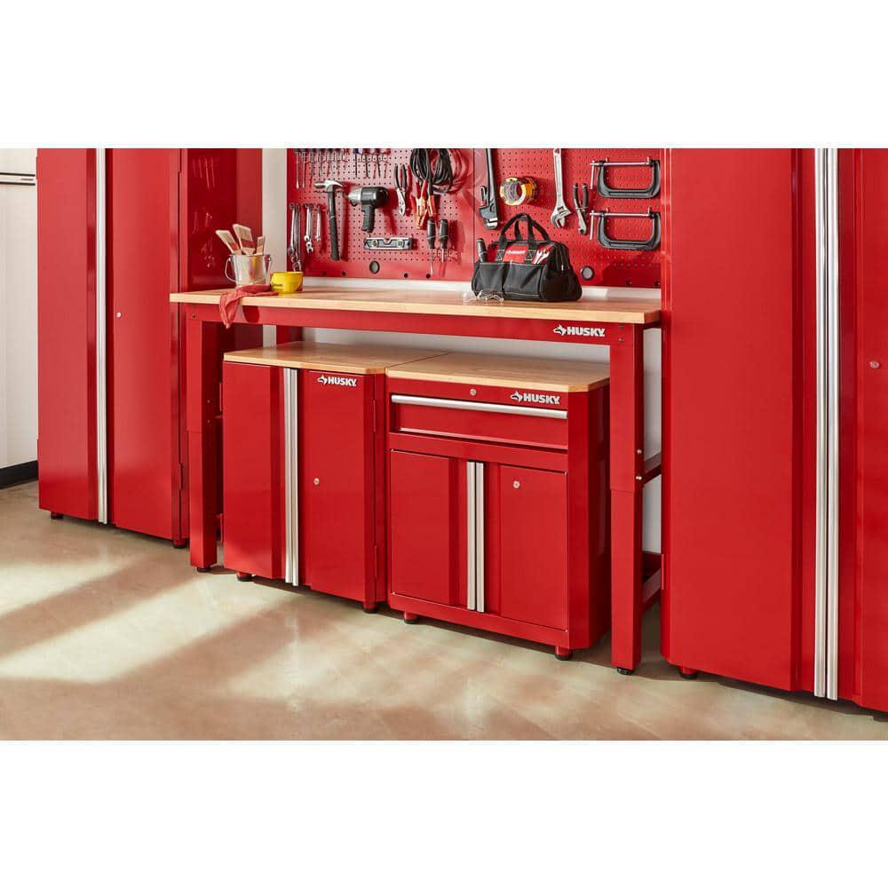 6 Ft. Adjustable Height Solid Wood Top Workbench In Red For Ready To Assemble