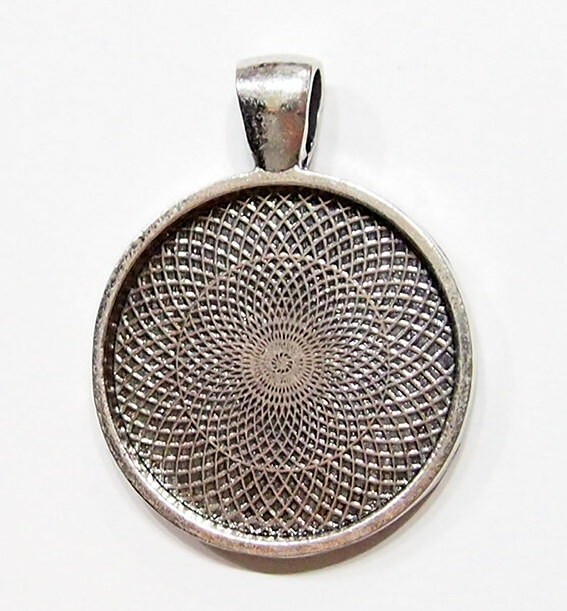 6 of 25mm Antique Silver Round Deep Band Pendant Settings 4 Cabochons 36x28mm