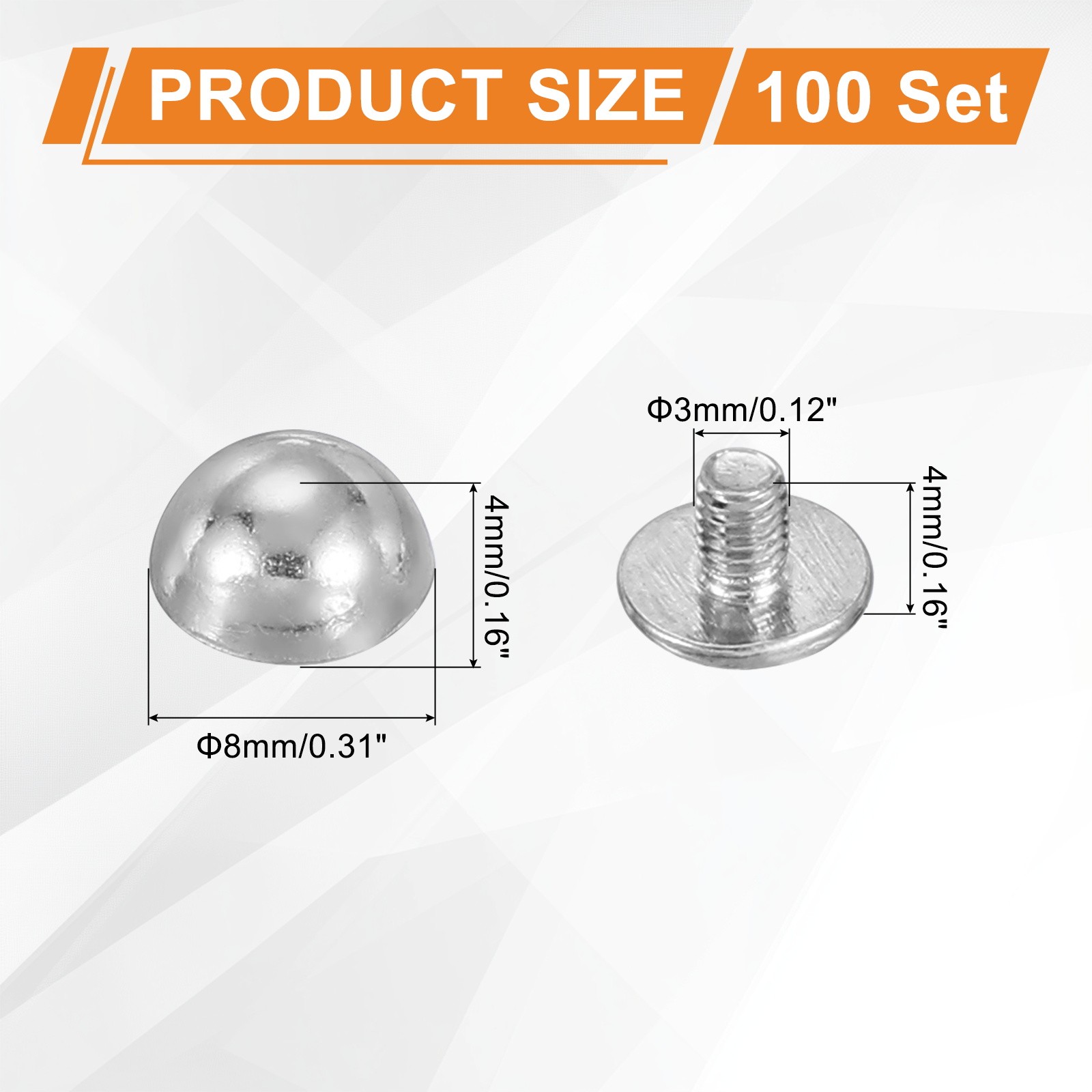 For Craft, Pressure Rivets with Screw, 100 Sets, 5/16\" Silver Dome Nails