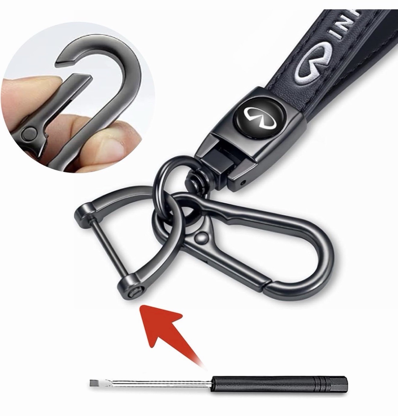 Leather Car Keychain Comparable For Infinity & 4pcs Valve Stem Covers Black NWT