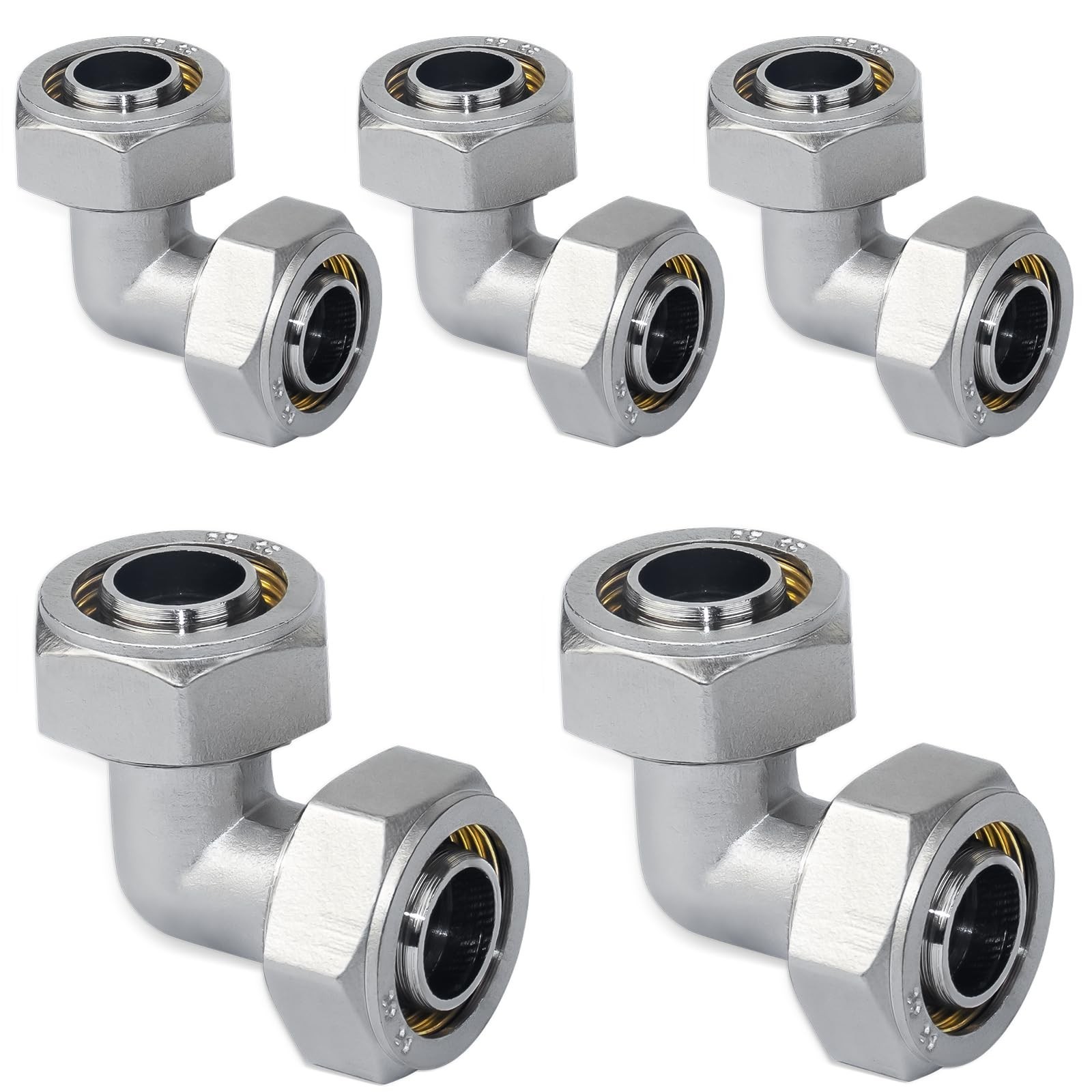 5PC Elbow Air Piping Fittings, 3/4" x 3/4" Tubing, Brass-Nickel Plated, 200PS...