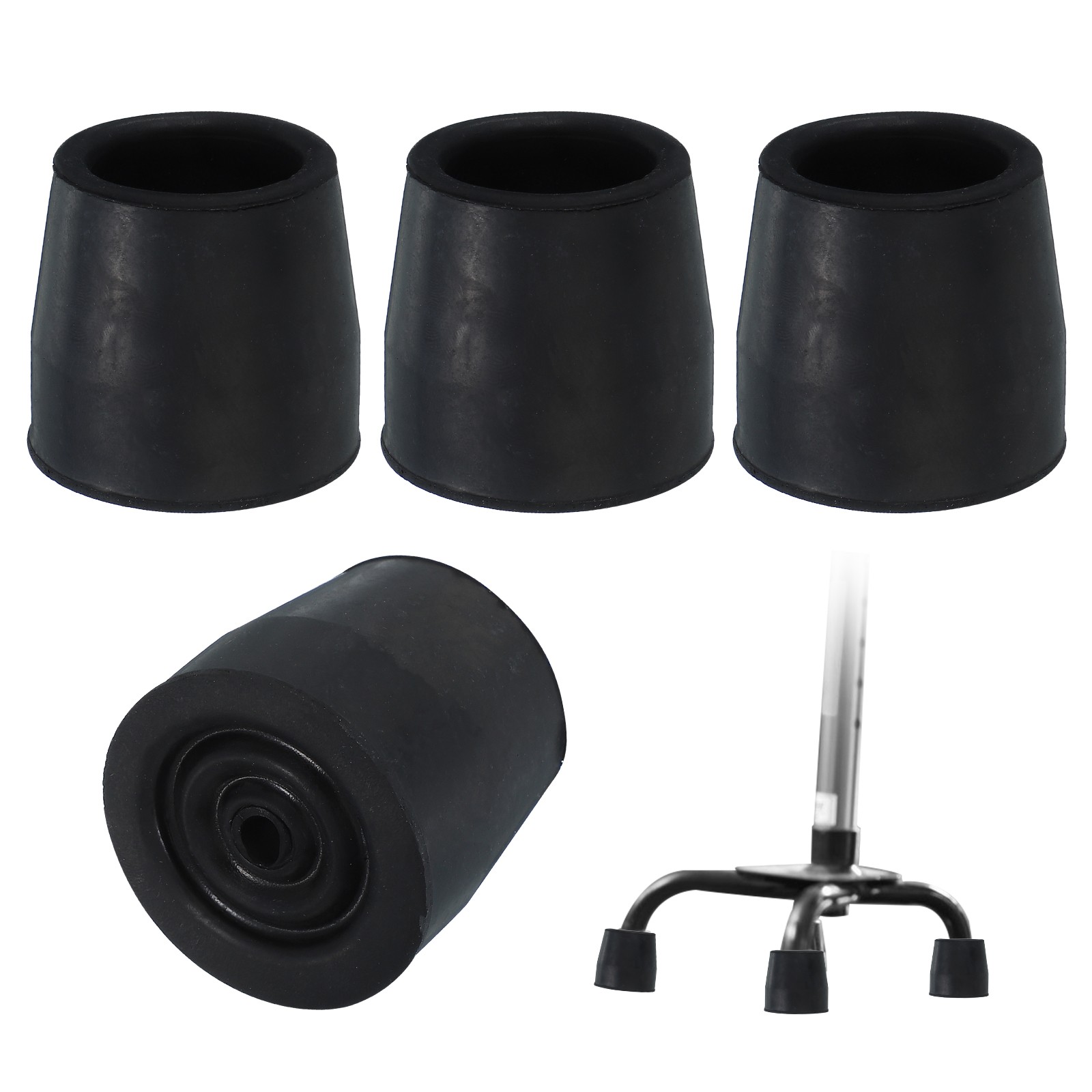 Quad Cane Tips 1-1/8 Inch, 4 Pcs Walking Cane Accessories, Black(Style 1)