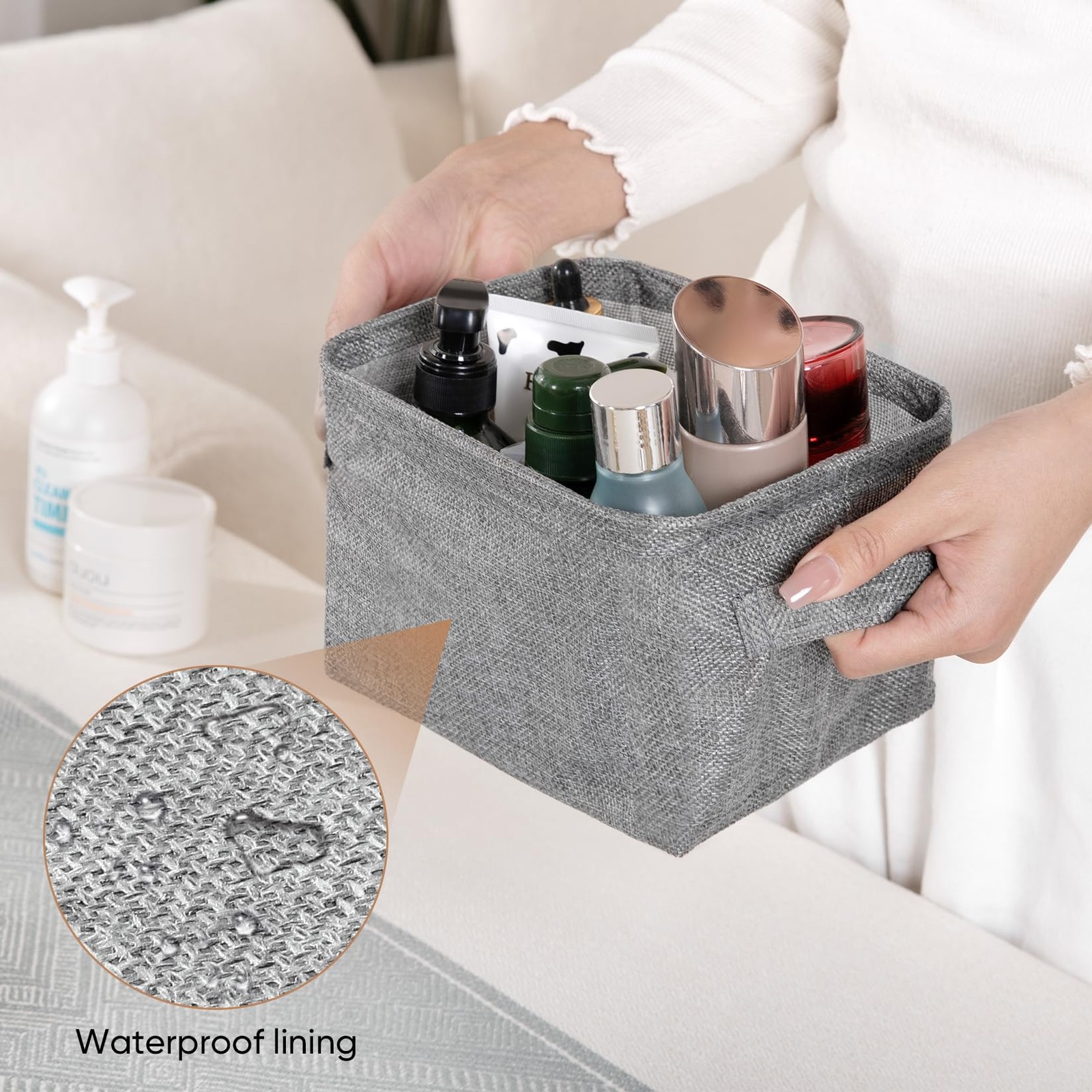 AARAINBOW Storage Basket Bins Canvas Mini Cubes 3 Jute