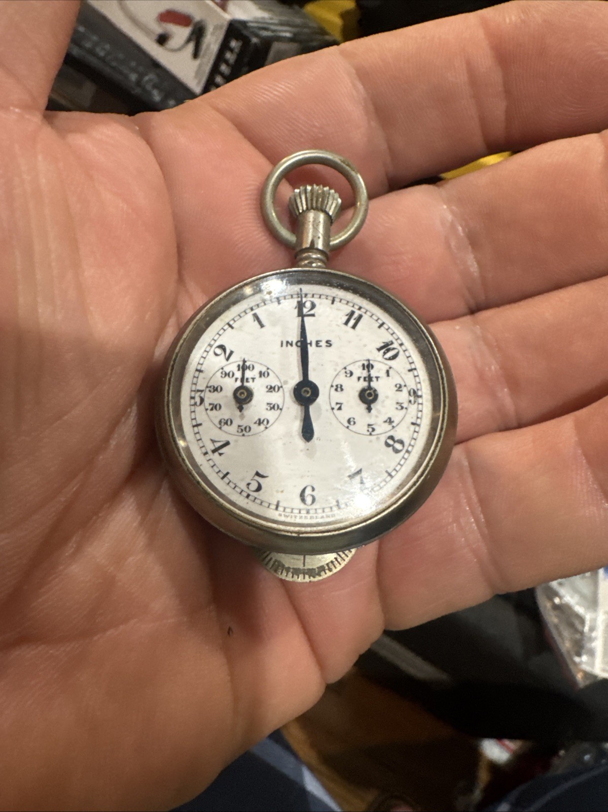 C1890s ERA QUALITY SWISS POCKET MILEAGE IN INCHES&FEET MAP READING INSTRUMENT