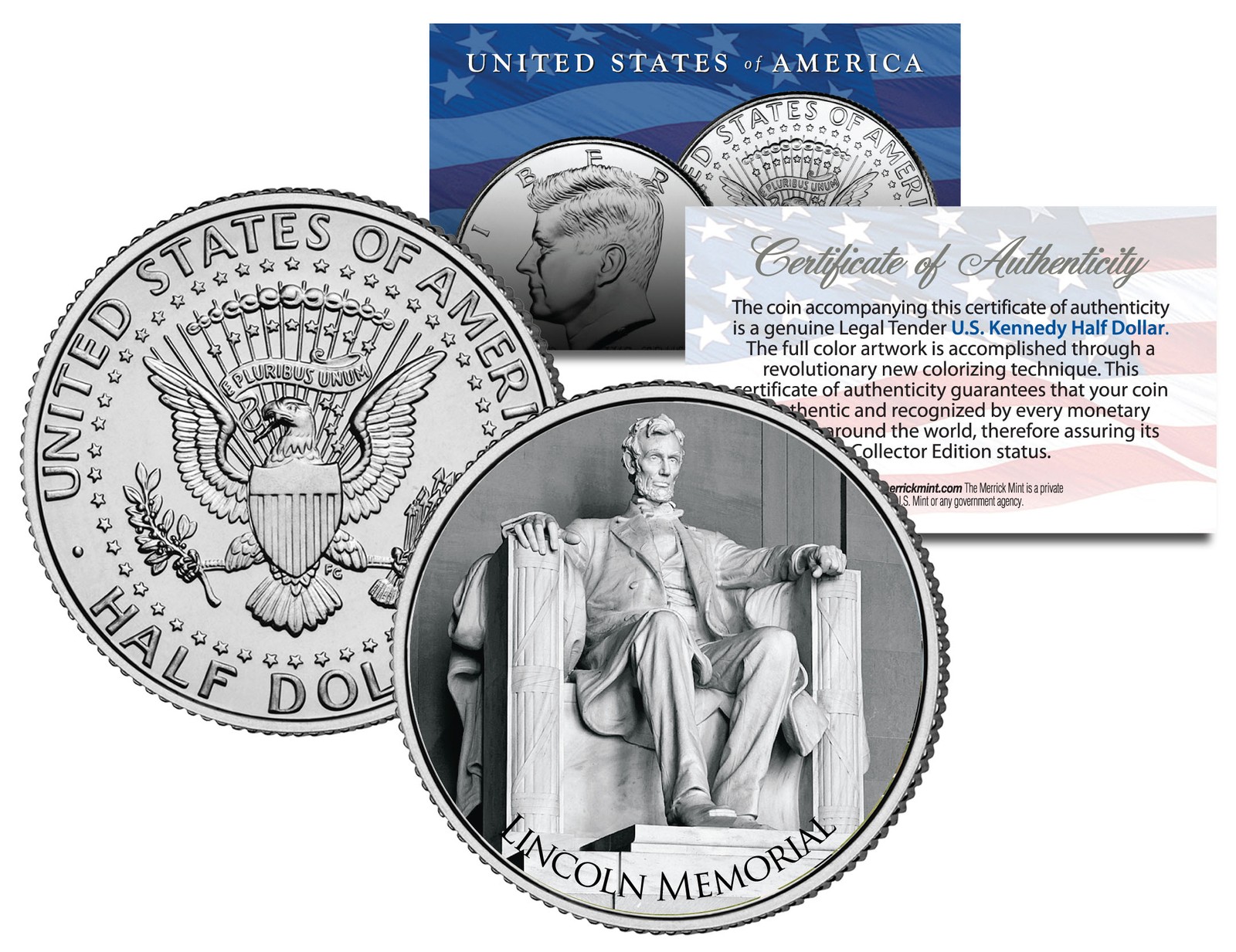 LINCOLN MEMORIAL ** Washington D.C. **  JFK Kennedy Half Dollar U.S. Coin
