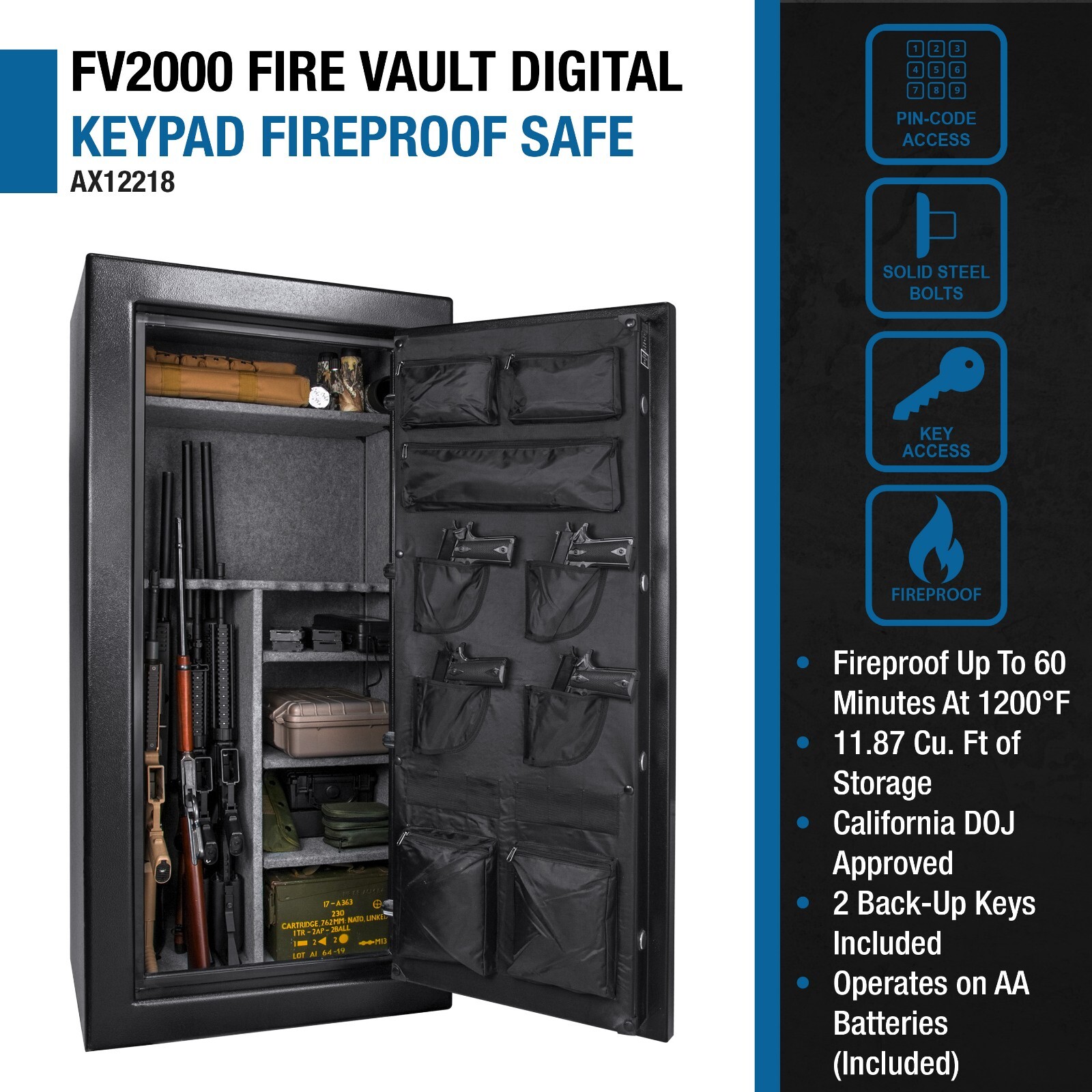 Barska DOJ Approved FV2000 Fireproof Pry Resist Keypad Lock 30 Rifle Gun Safe