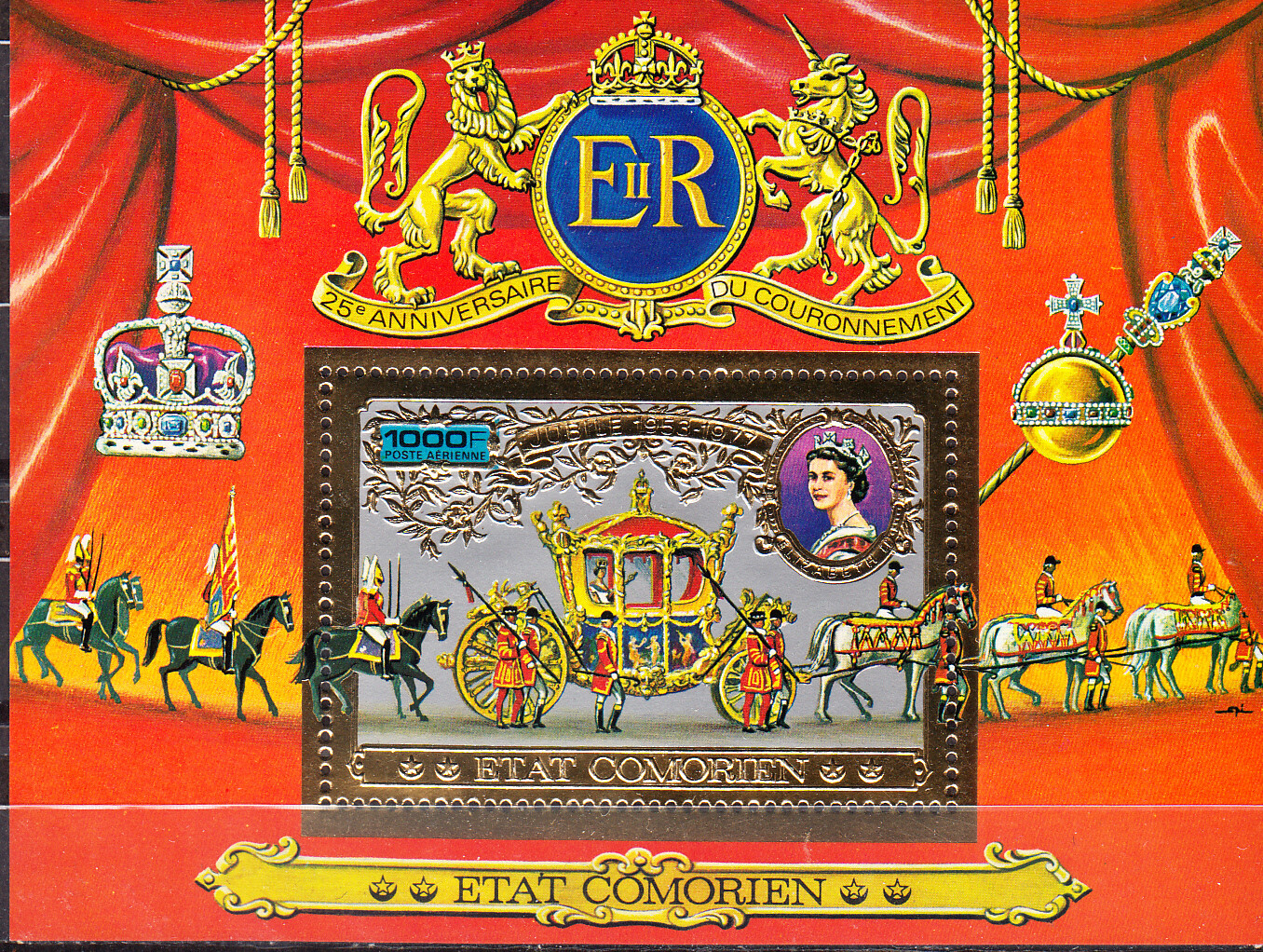 W COMORO 0320AGA QUEEN ELIZABETH CORONATION 25TH ANNIVERSARY GOLD FOIL