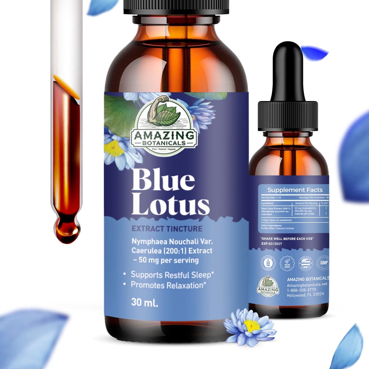 Amazing Botanicals Blue Lotus 200X Extract Tincture 300,000 mg - 1oz / 30ml