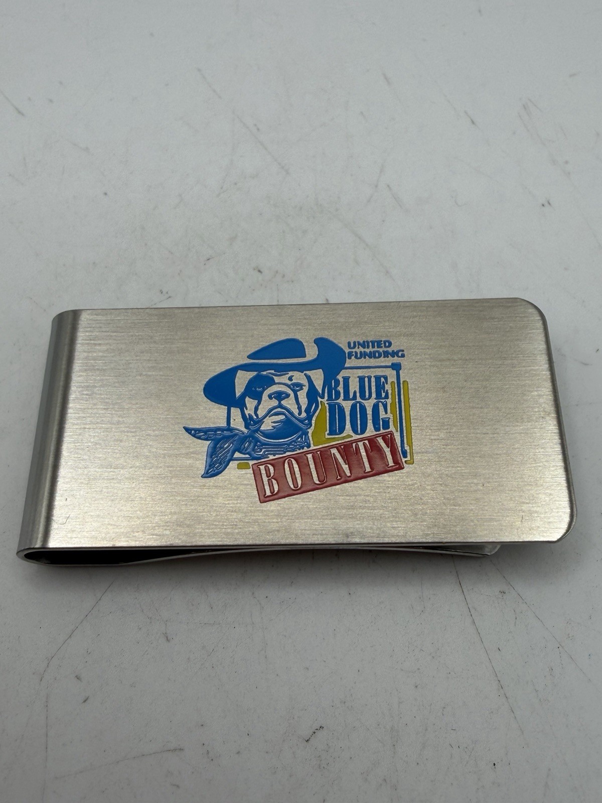 Vintage Blue Dog Bounty Advertising Chrome Zippo Money Clip New